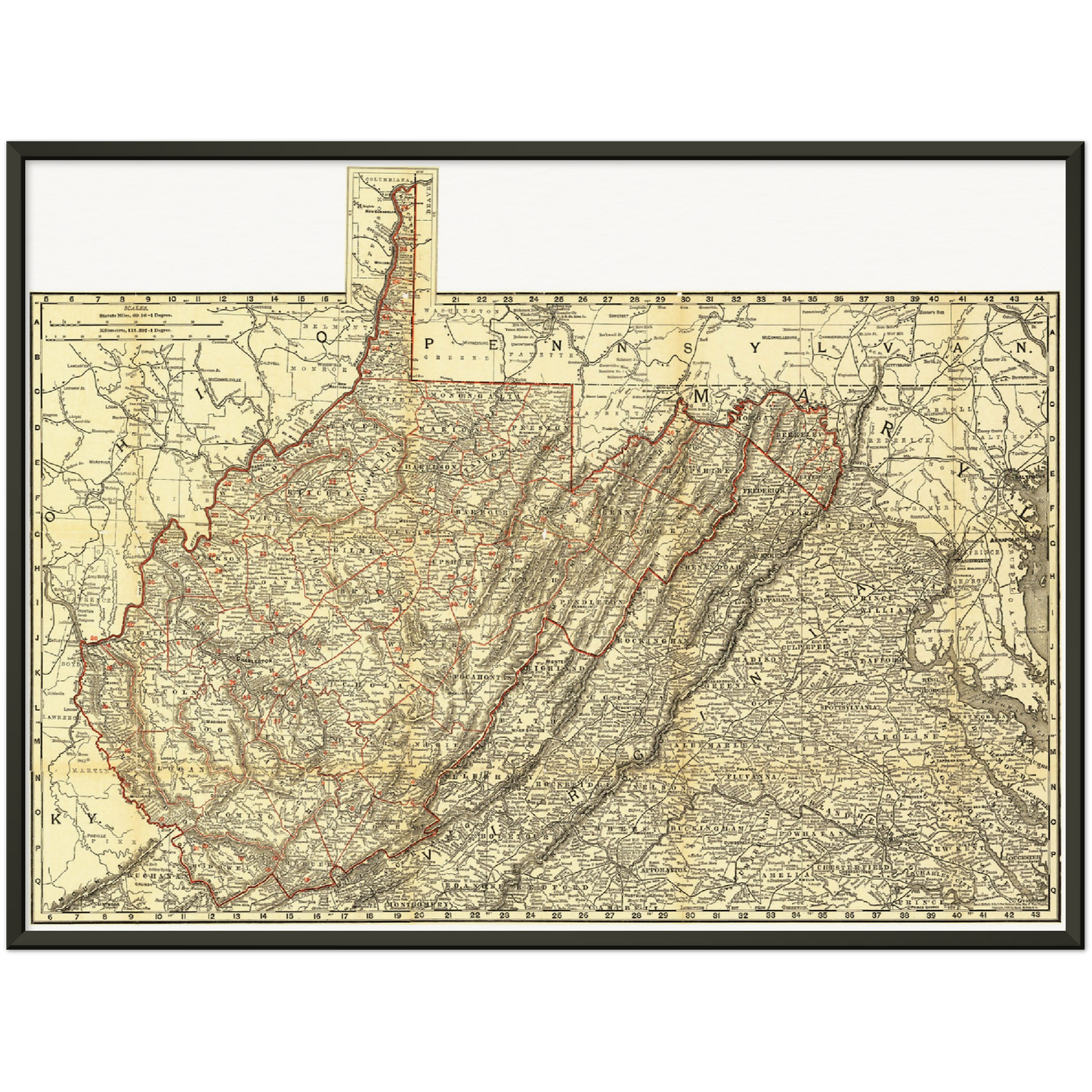 Historische Landkarte West Virginia um 1898