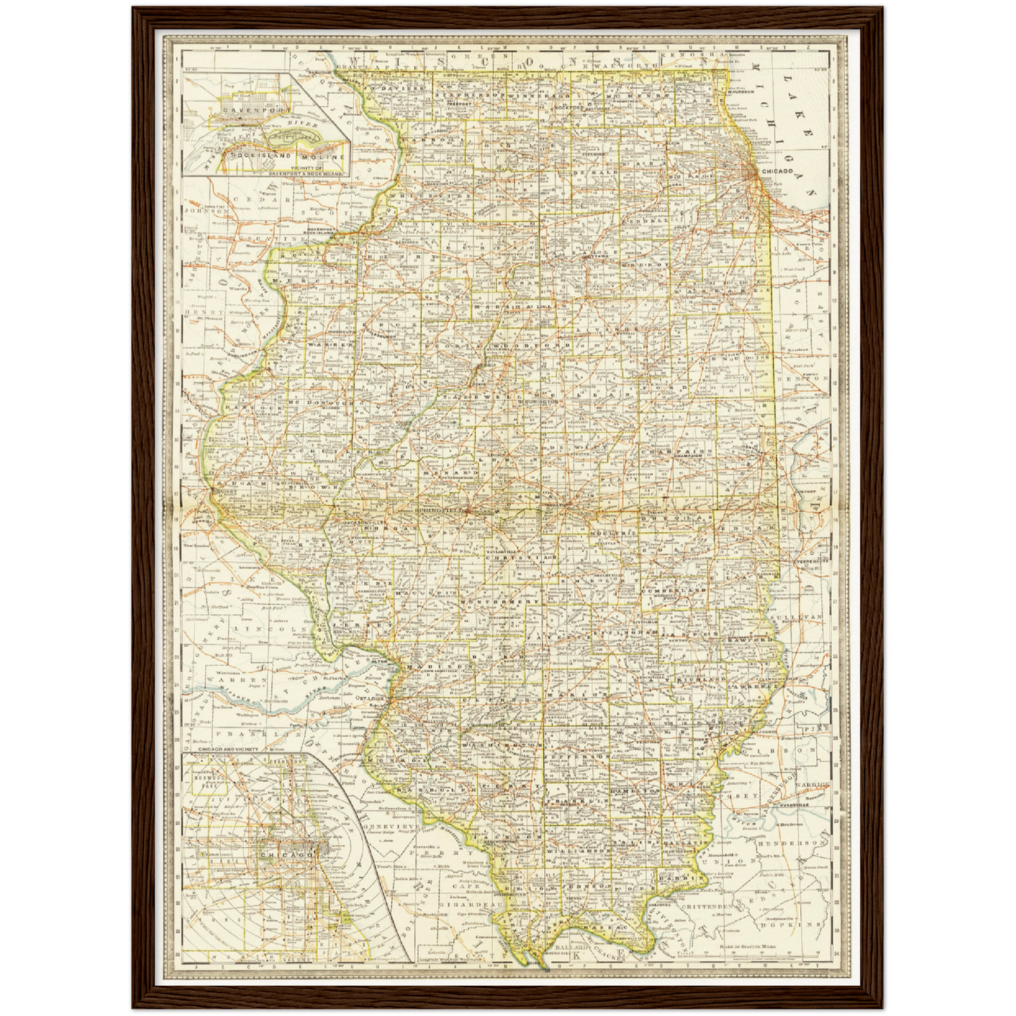Historische Landkarte Illinois um 1882