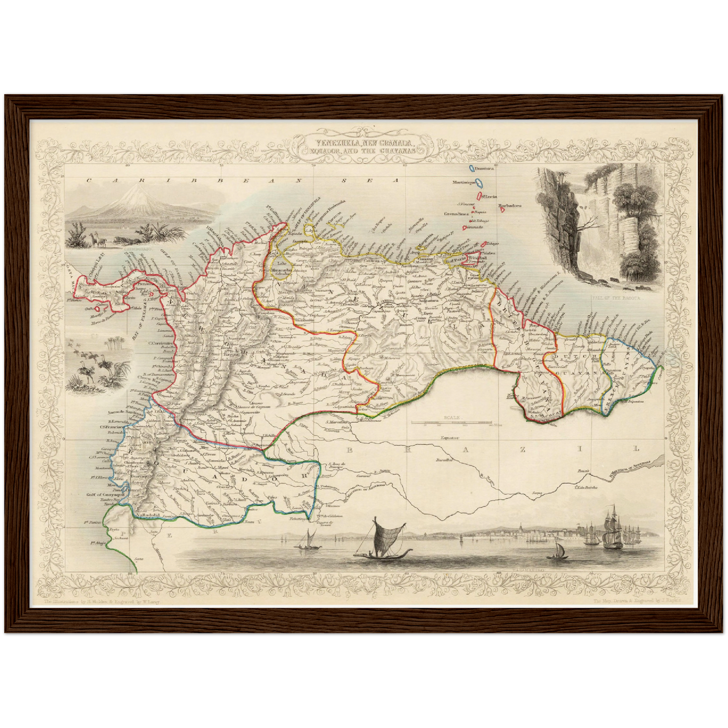 Historische Landkarte Kolumbien & Venezuela um 1850