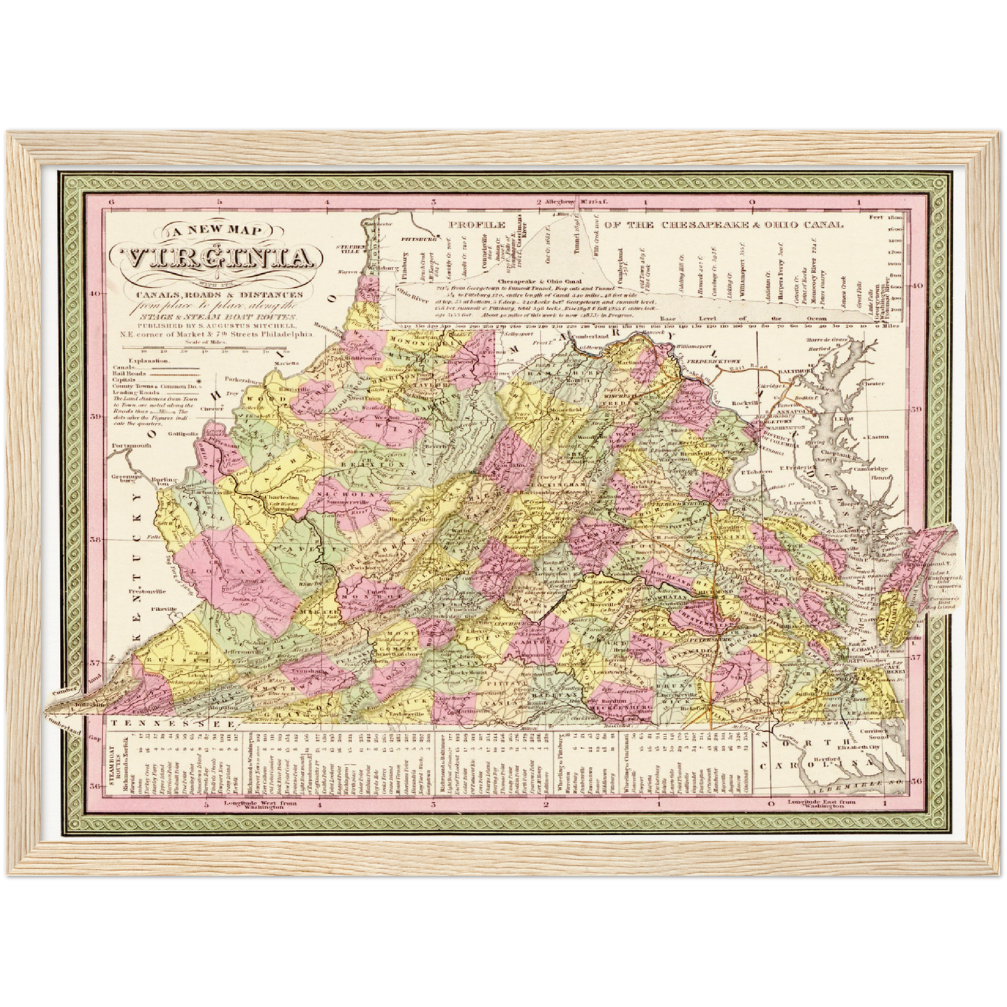 Historische Landkarte Virginia um 1849
