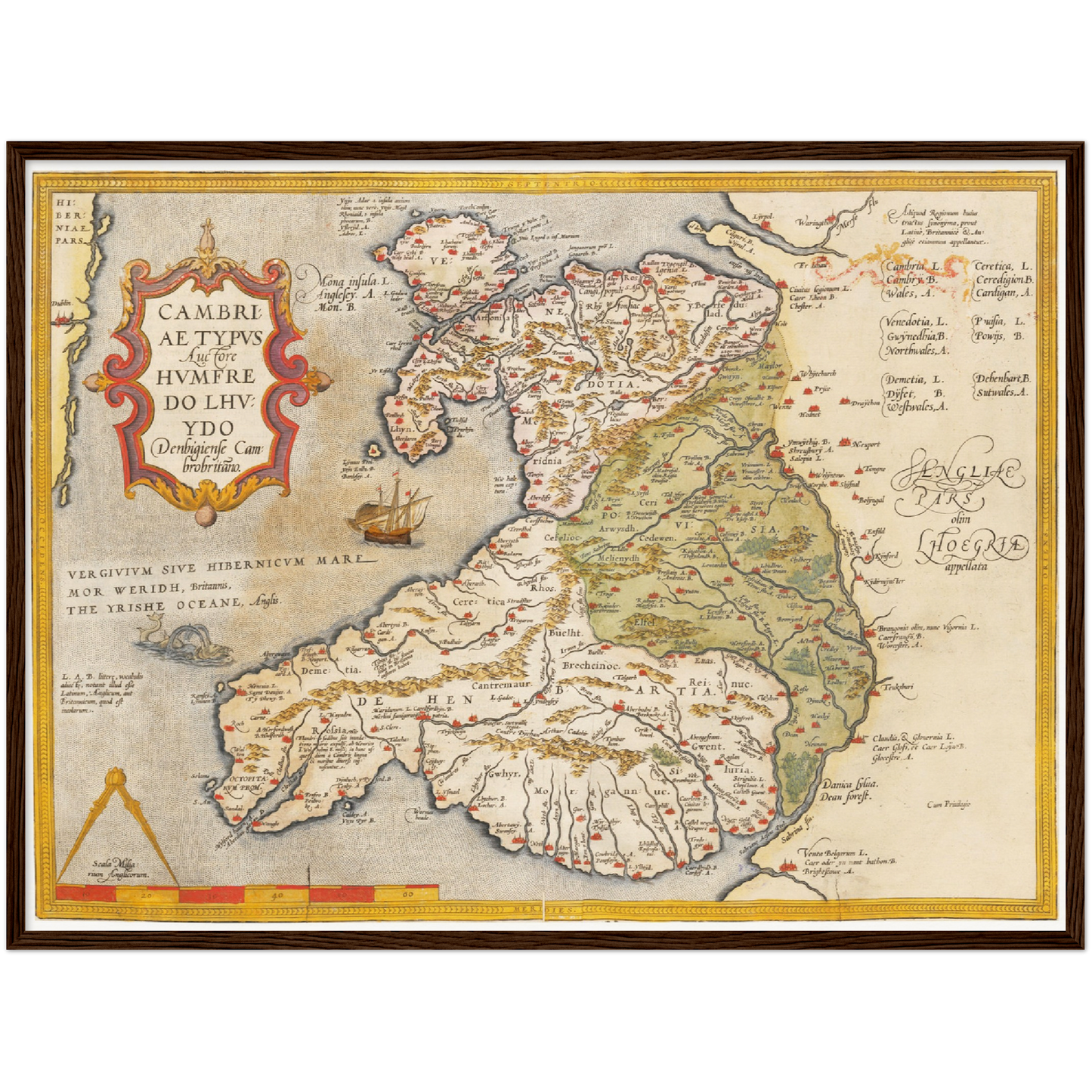 Historische Landkarte Wales um 1609
