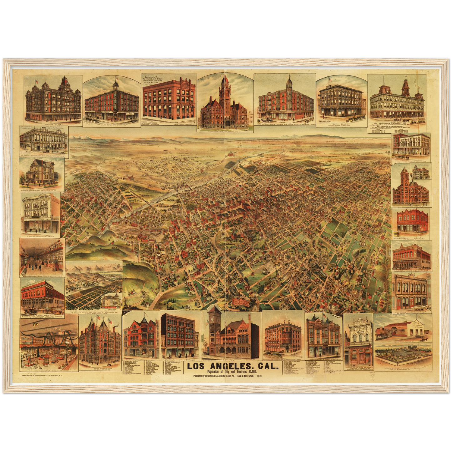 Historische Stadtansicht Los Angeles um 1891