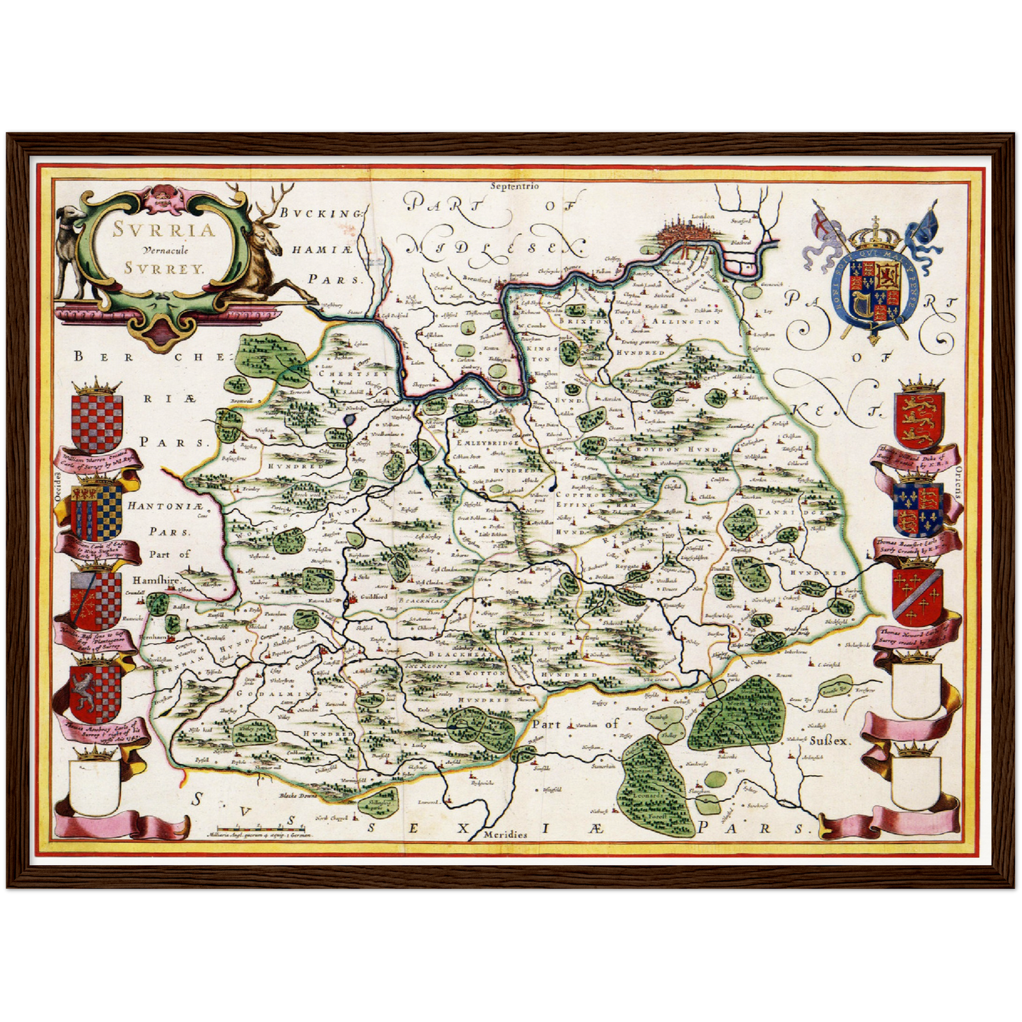 Historische Landkarte Surrey um 1646