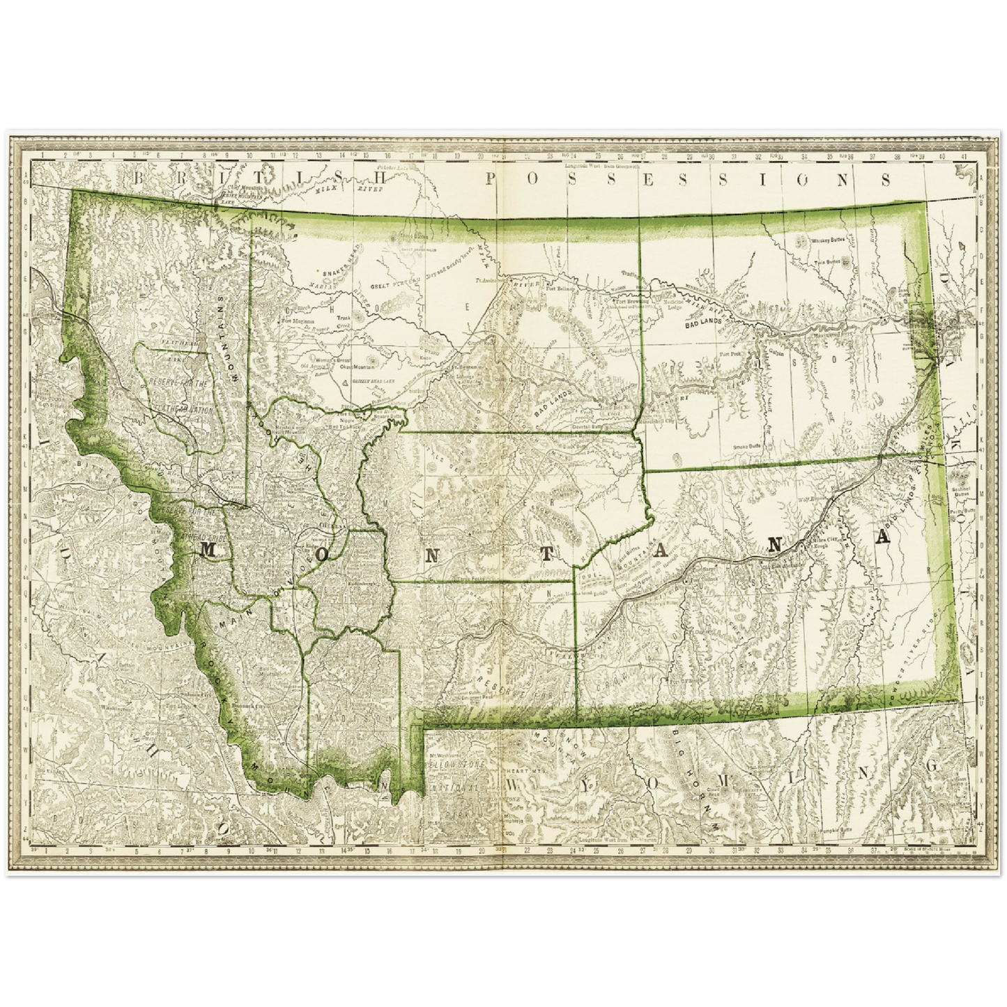 Historische Landkarte Montana um 1882