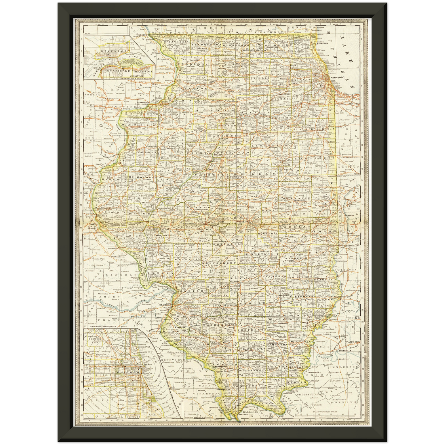 Historische Landkarte Illinois um 1882