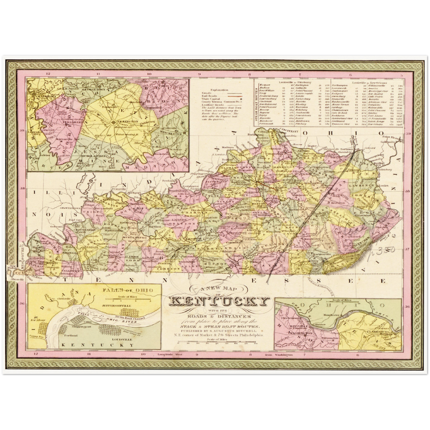 Historische Landkarte Kentucky um 1849