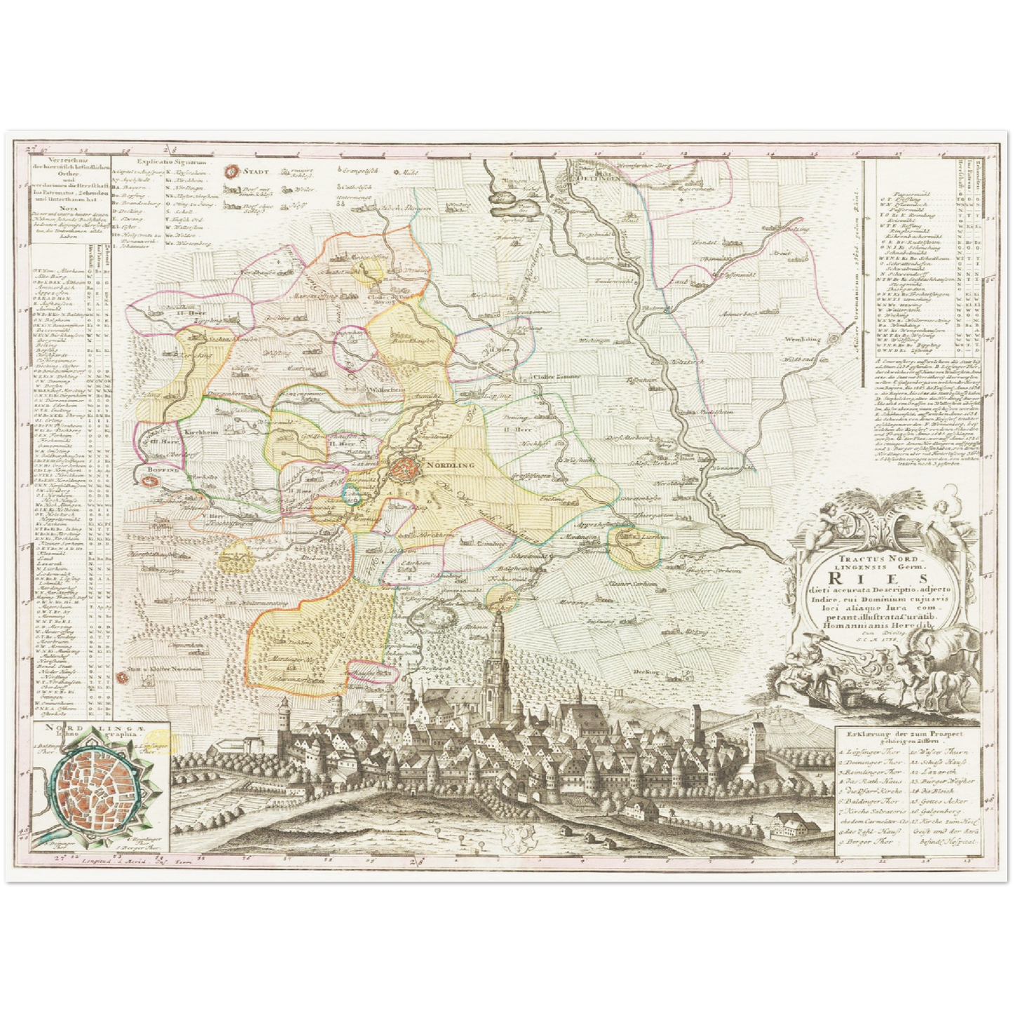 Historische Landkarte Nördlingen um 1738