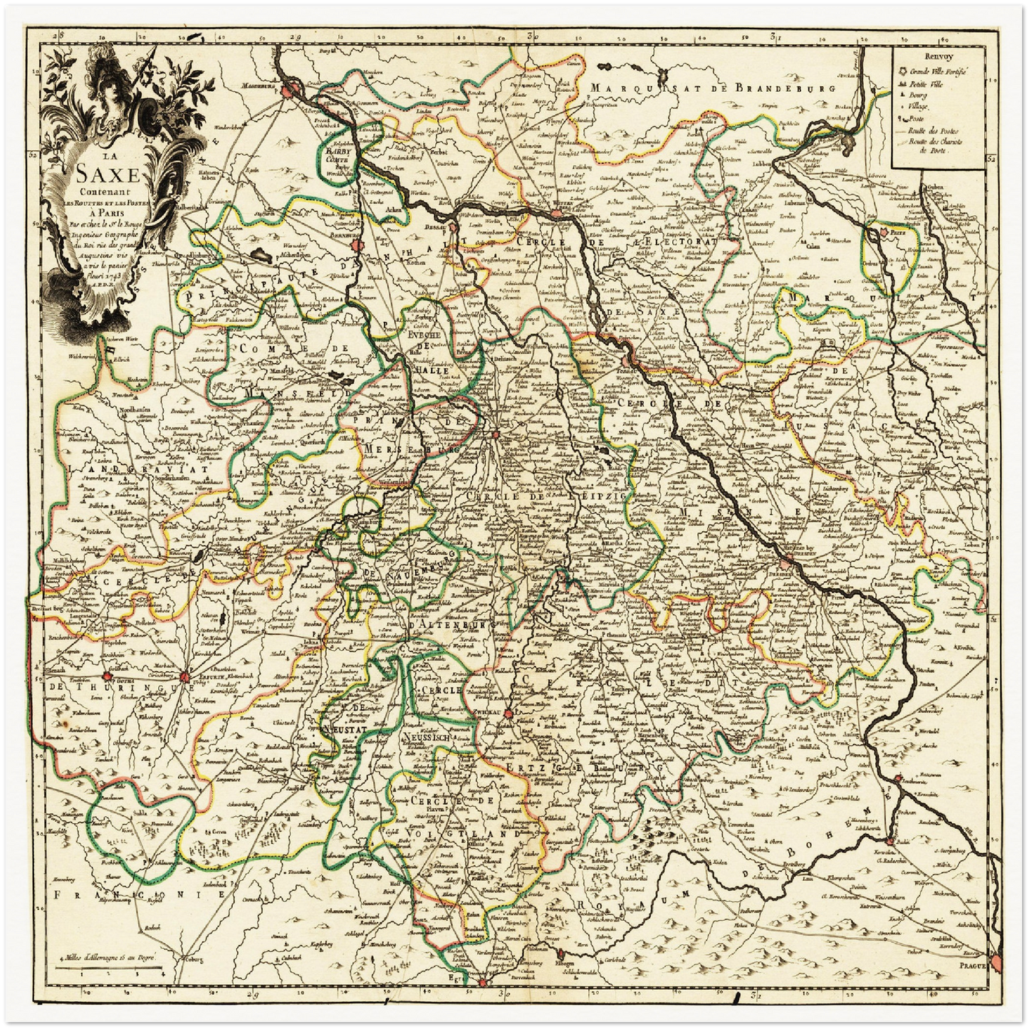 Historische Landkarte Sachsen um 1743