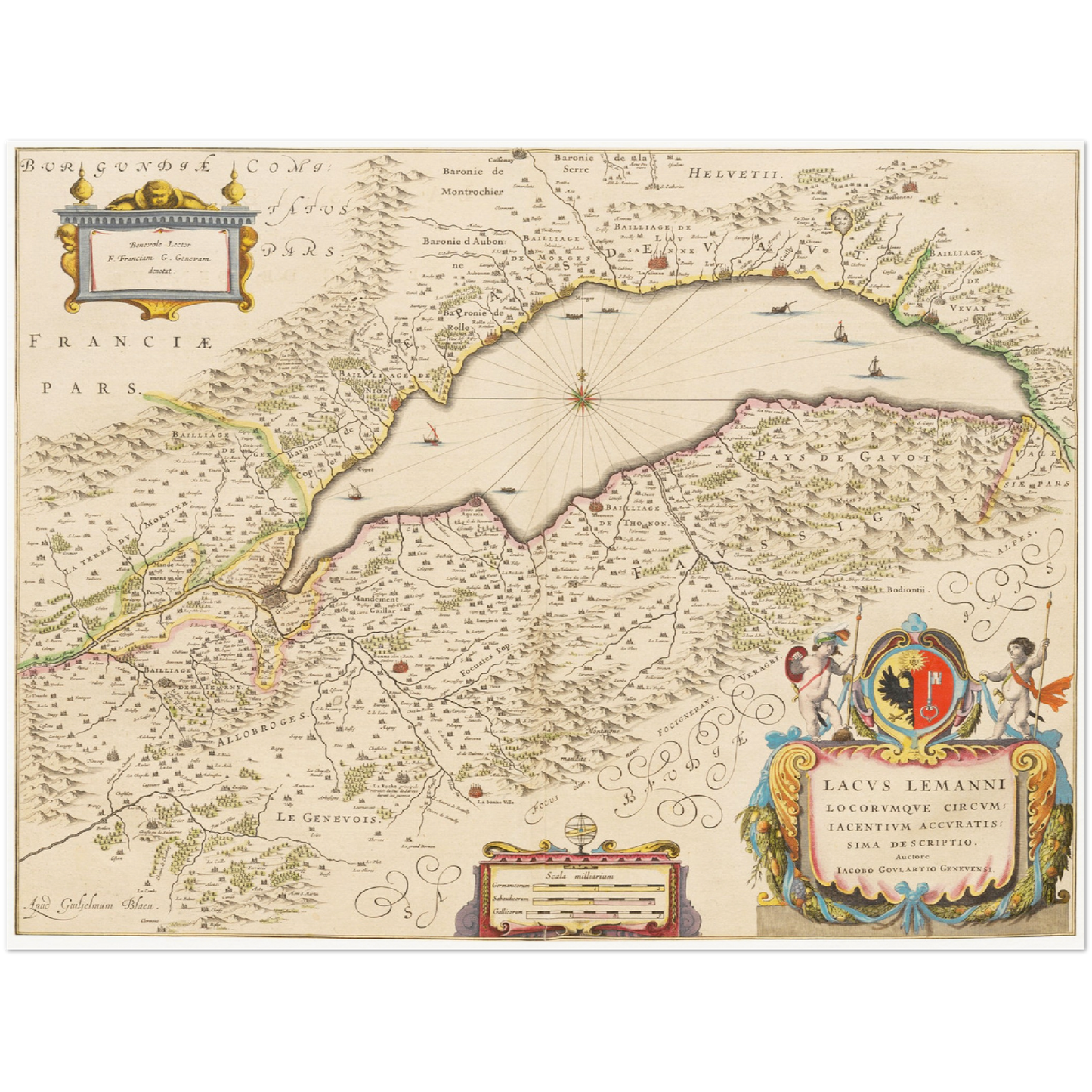 Historische Landkarte Genfer See um 1635