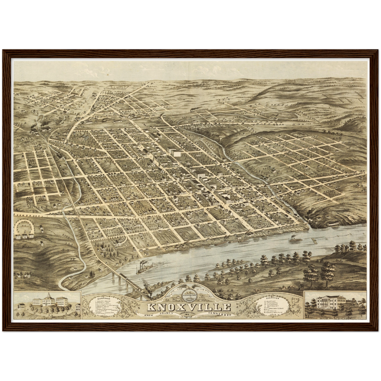 Historische Stadtansicht Knoxville um 1871