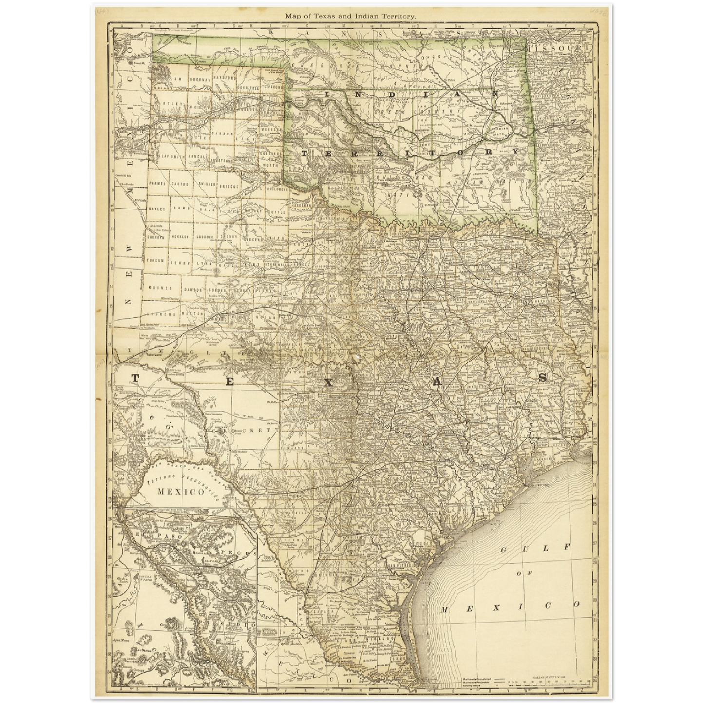 Historische Landkarte Texas um 1882