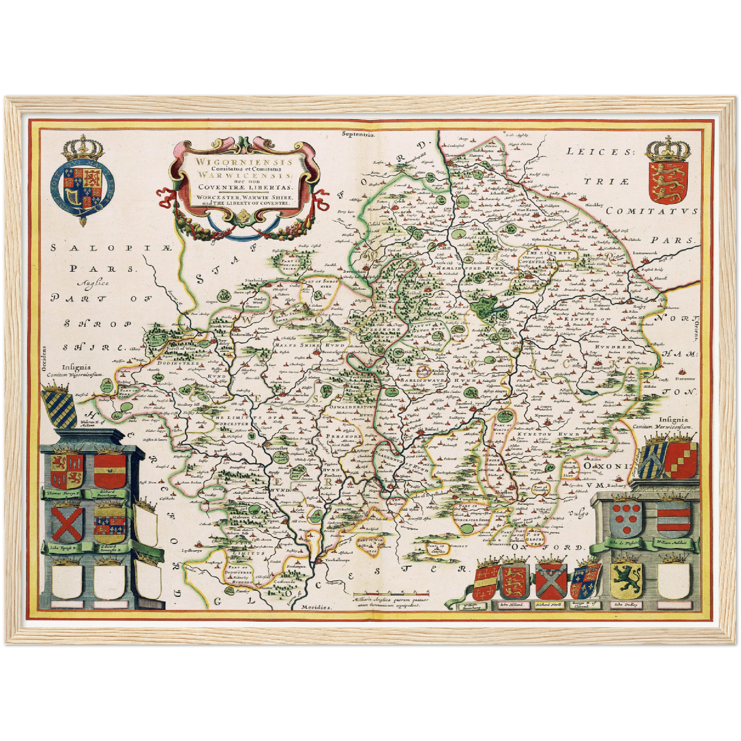 Historische Landkarte Worcestershire um 1646