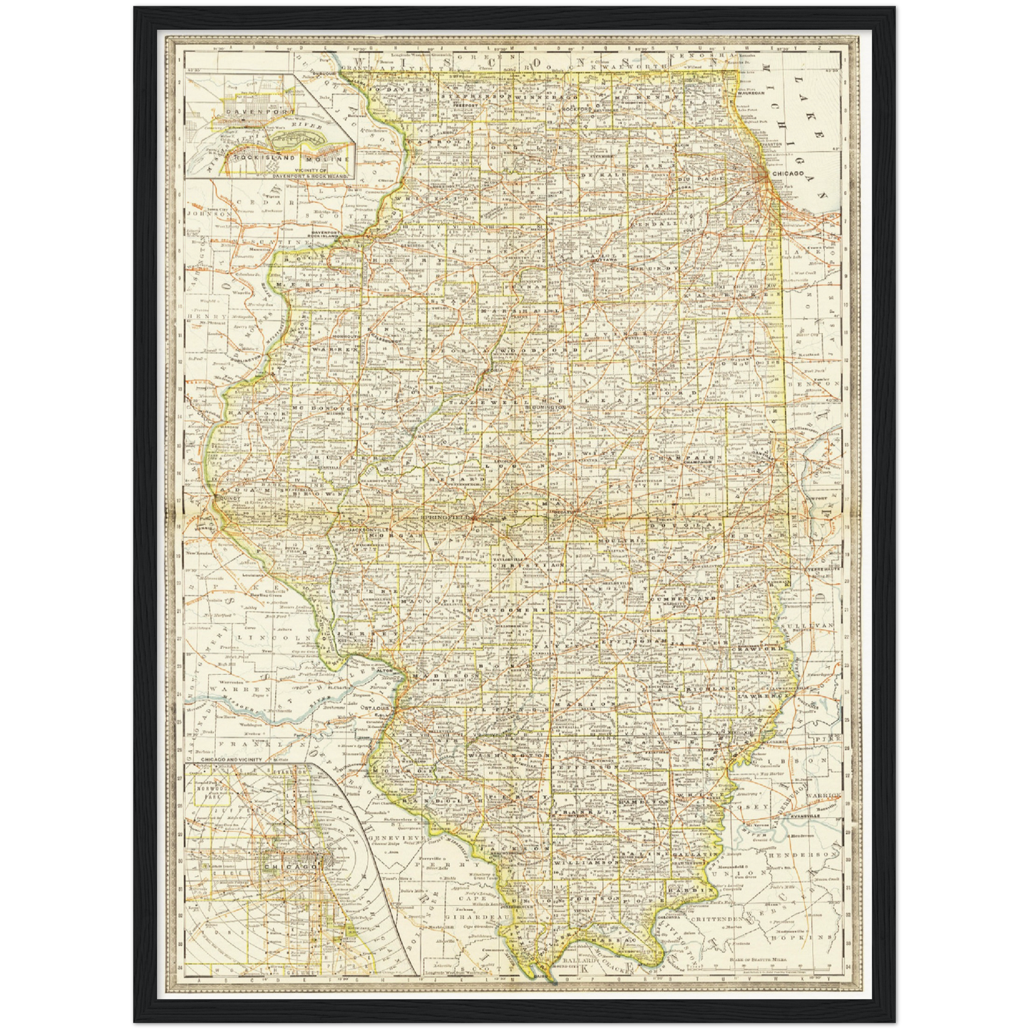 Historische Landkarte Illinois um 1882