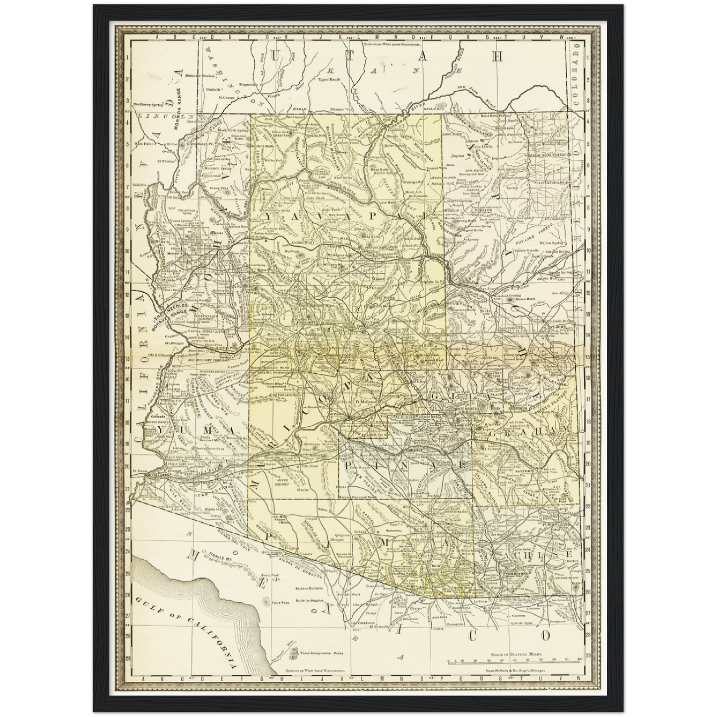 Historische Landkarte Arizona um 1882