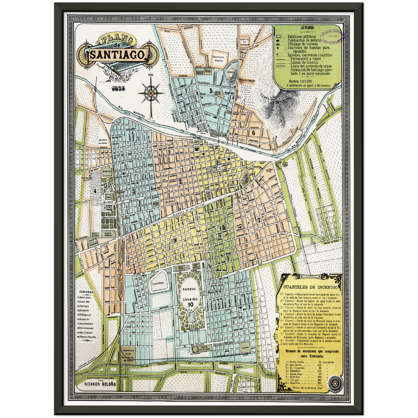 Historischer Stadtplan Santiago de Chile um 1895