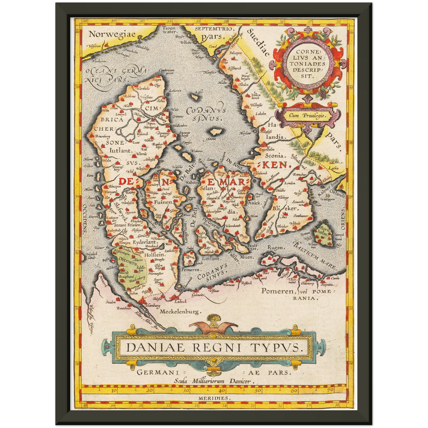 Historische Landkarte Dänemark um 1609