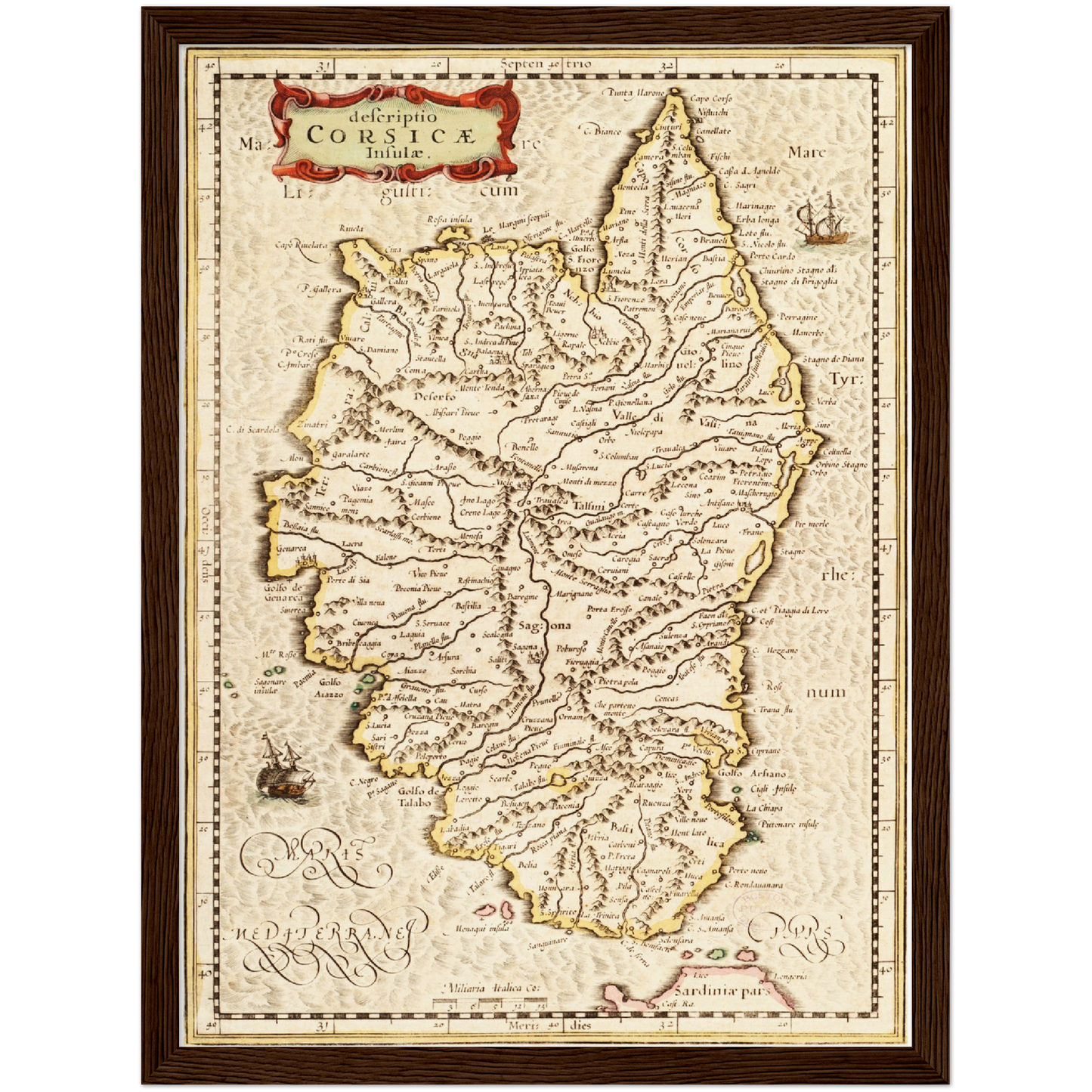 Historische Landkarte Korsika um 1650