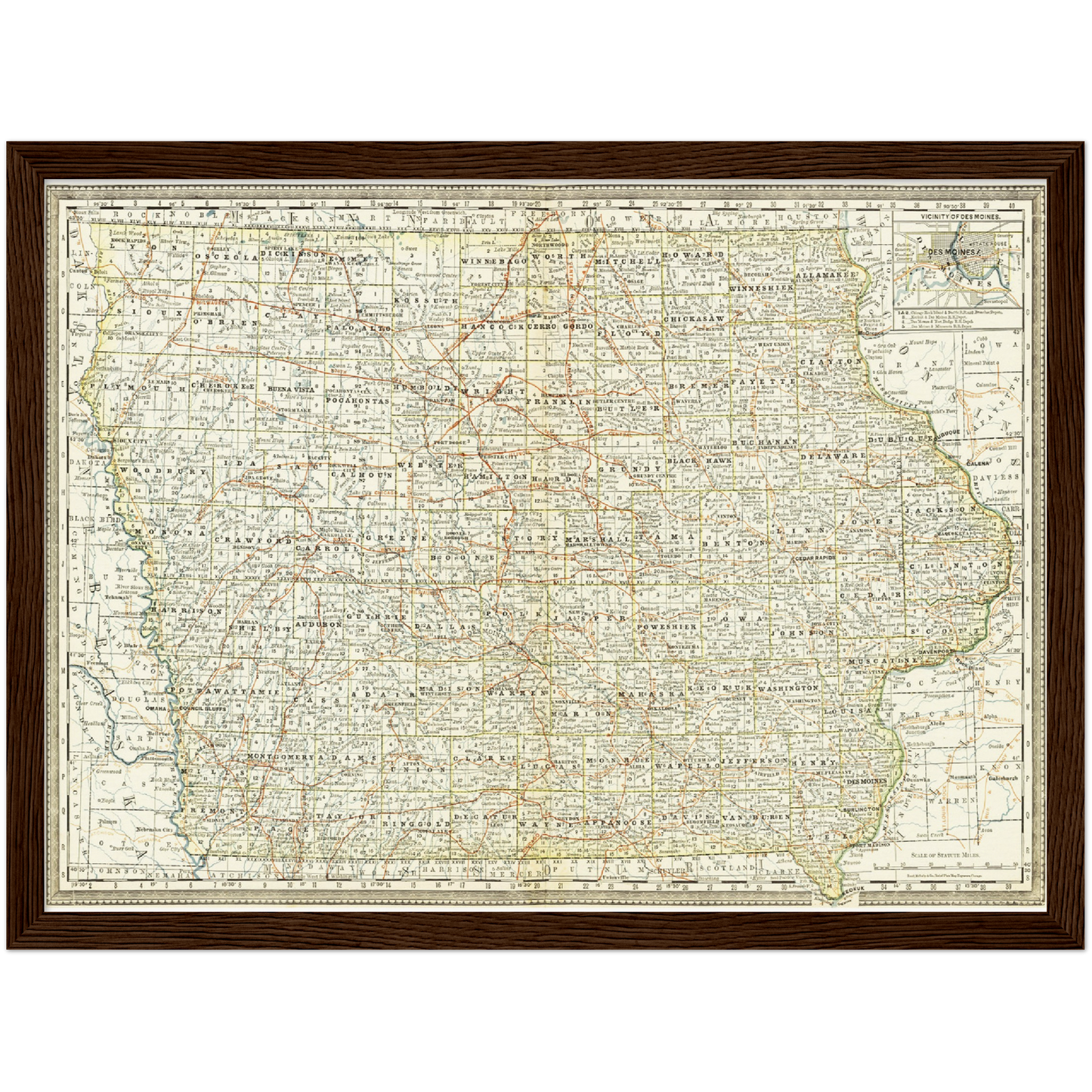 Historische Landkarte Iowa um 1882