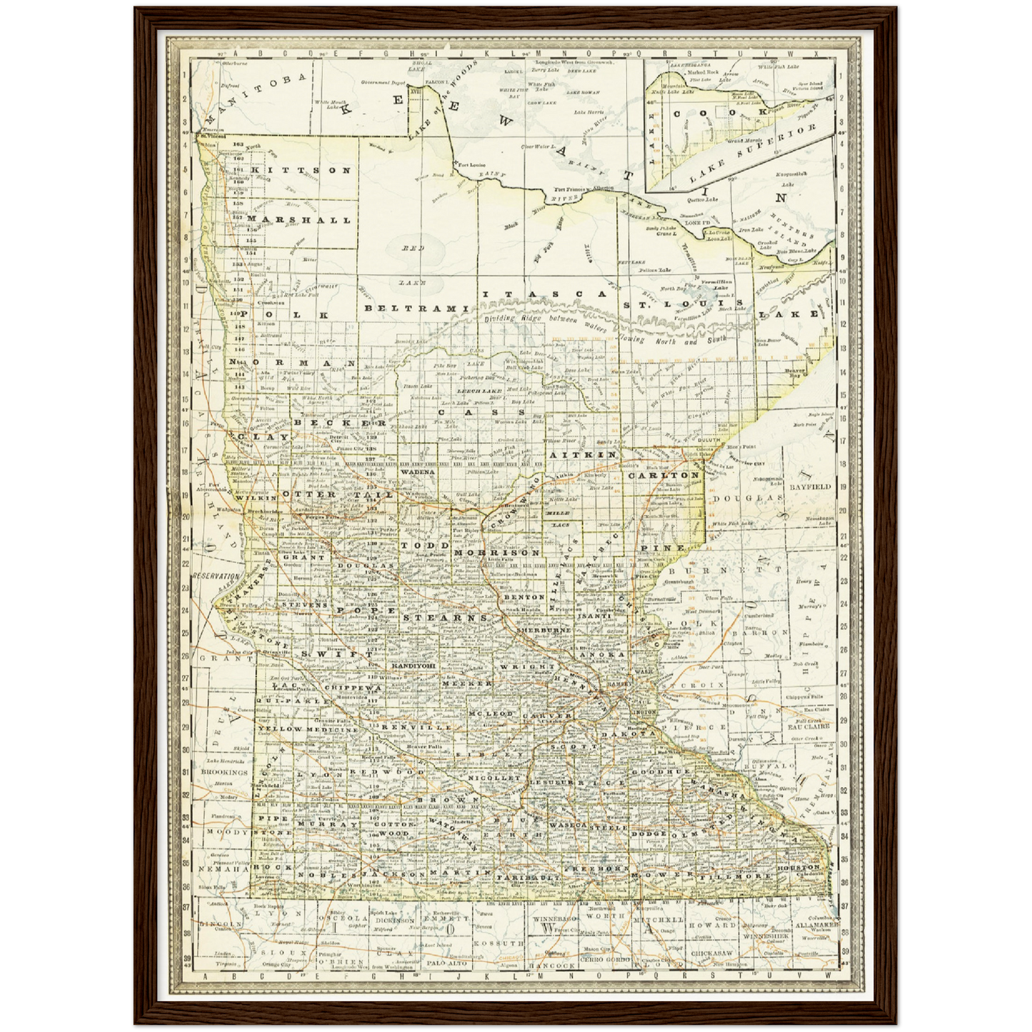 Historische Landkarte Minnesota um 1882