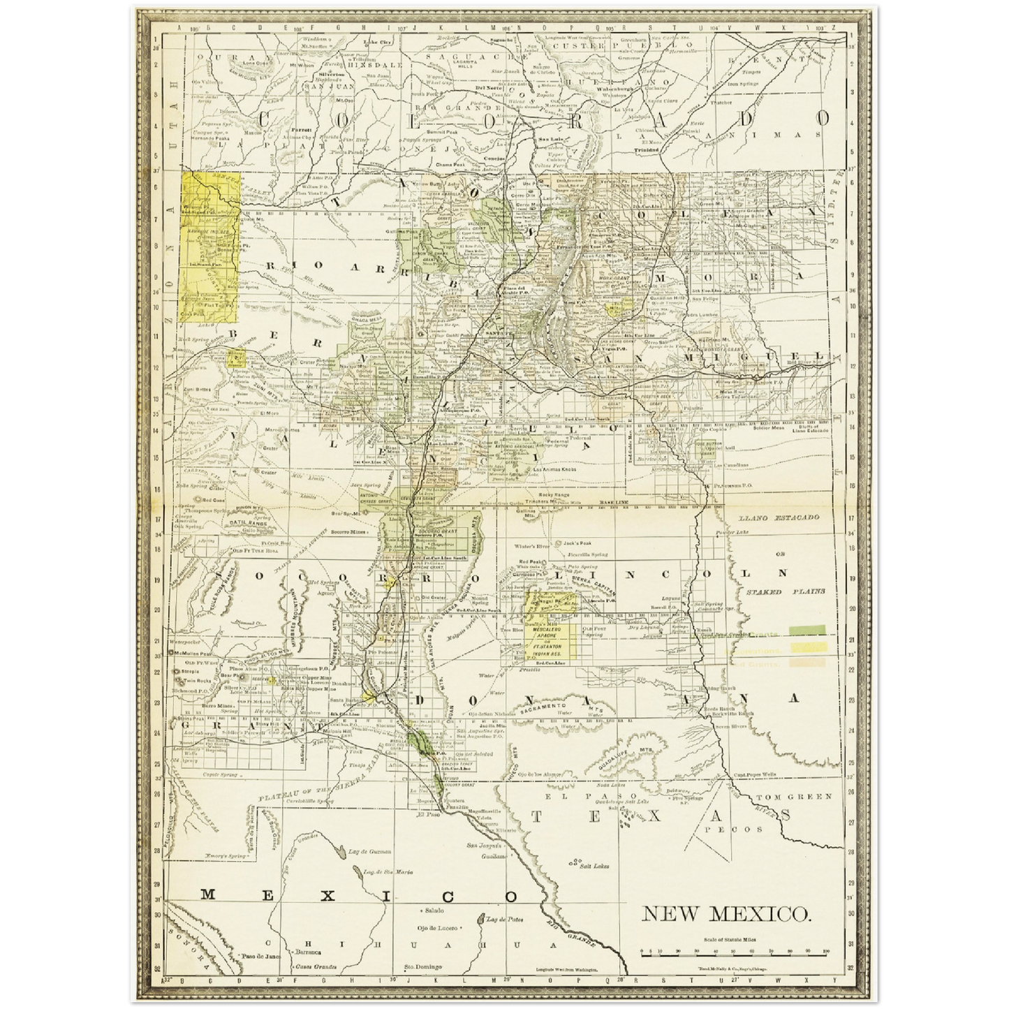 Historische Landkarte New Mexico um 1882