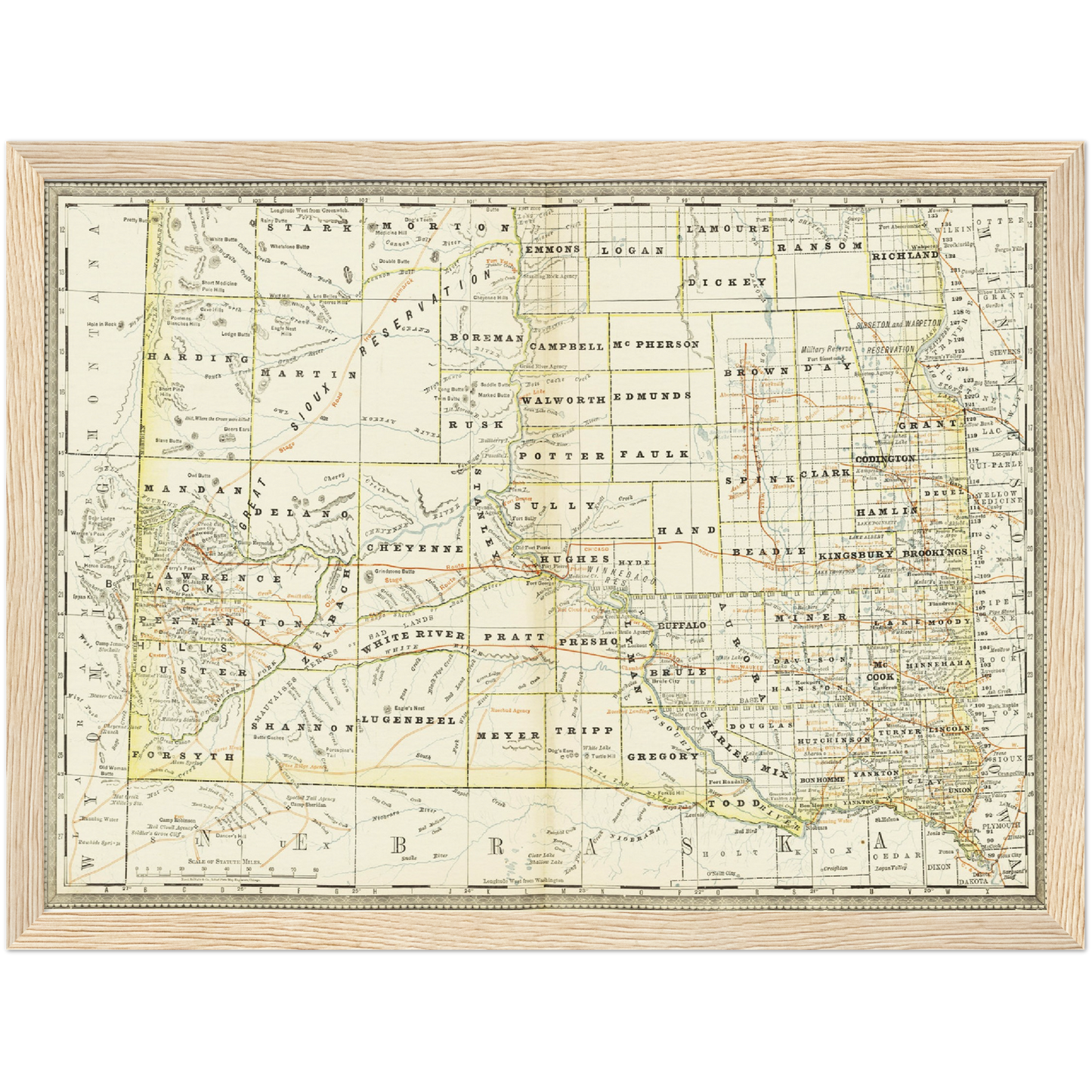 Historische Landkarte South Dakota um 1882
