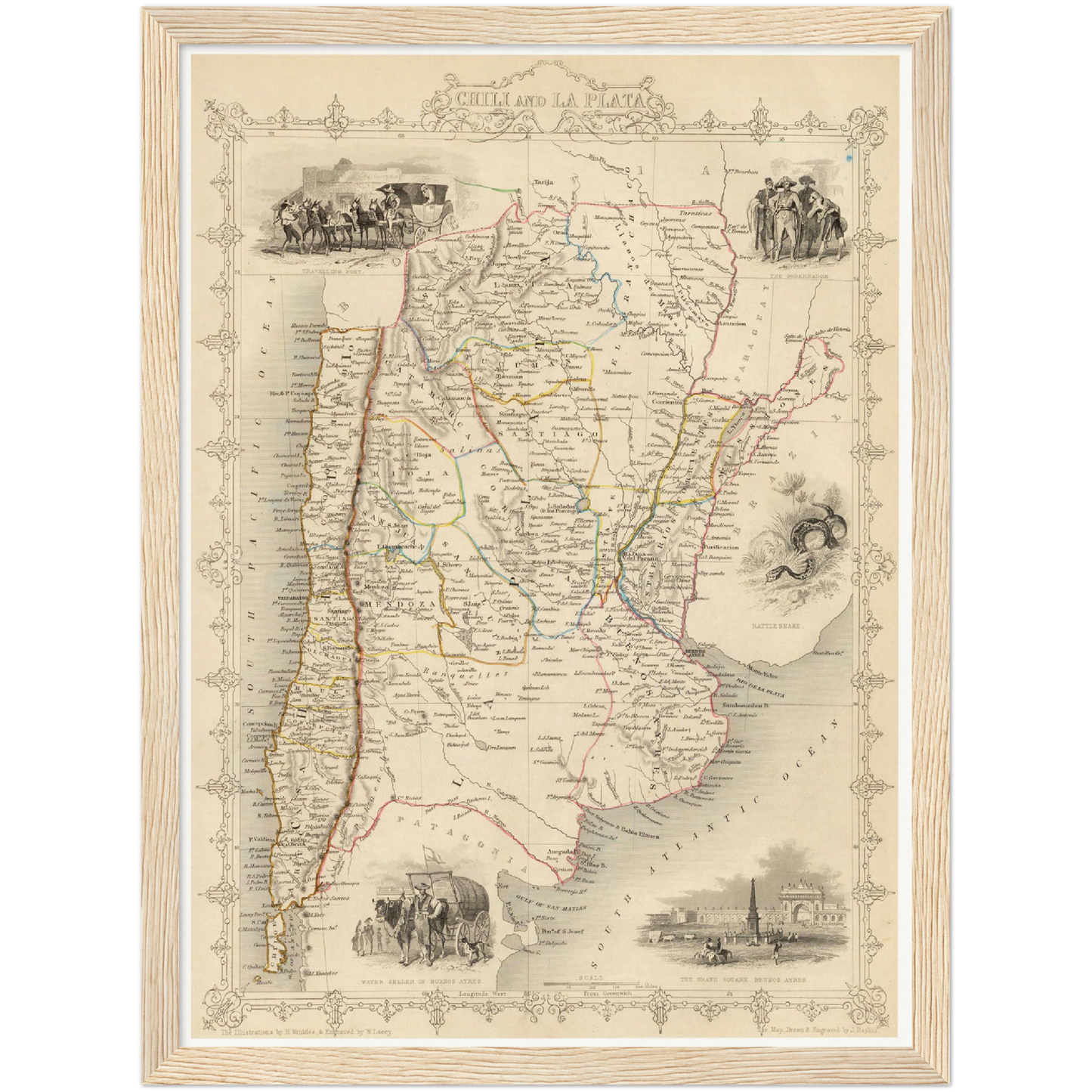 Historische Landkarte Argentinien & Chile um 1850