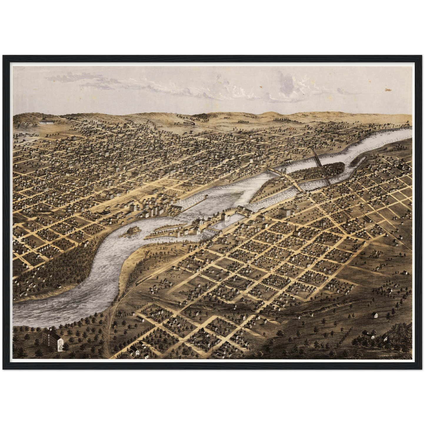 Historische Stadtansicht Minneapolis um 1867