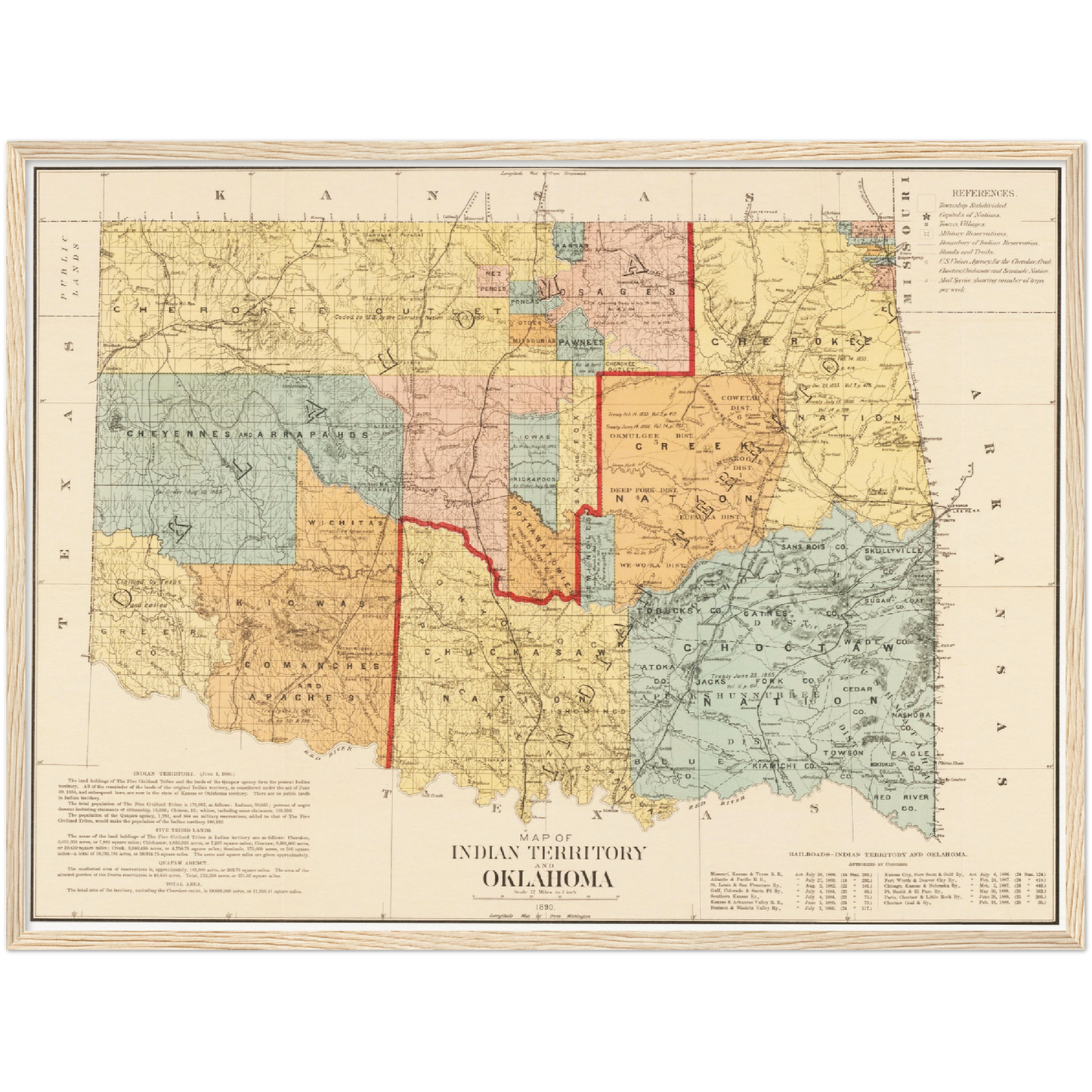Historische Landkarte Oklahoma um 1890
