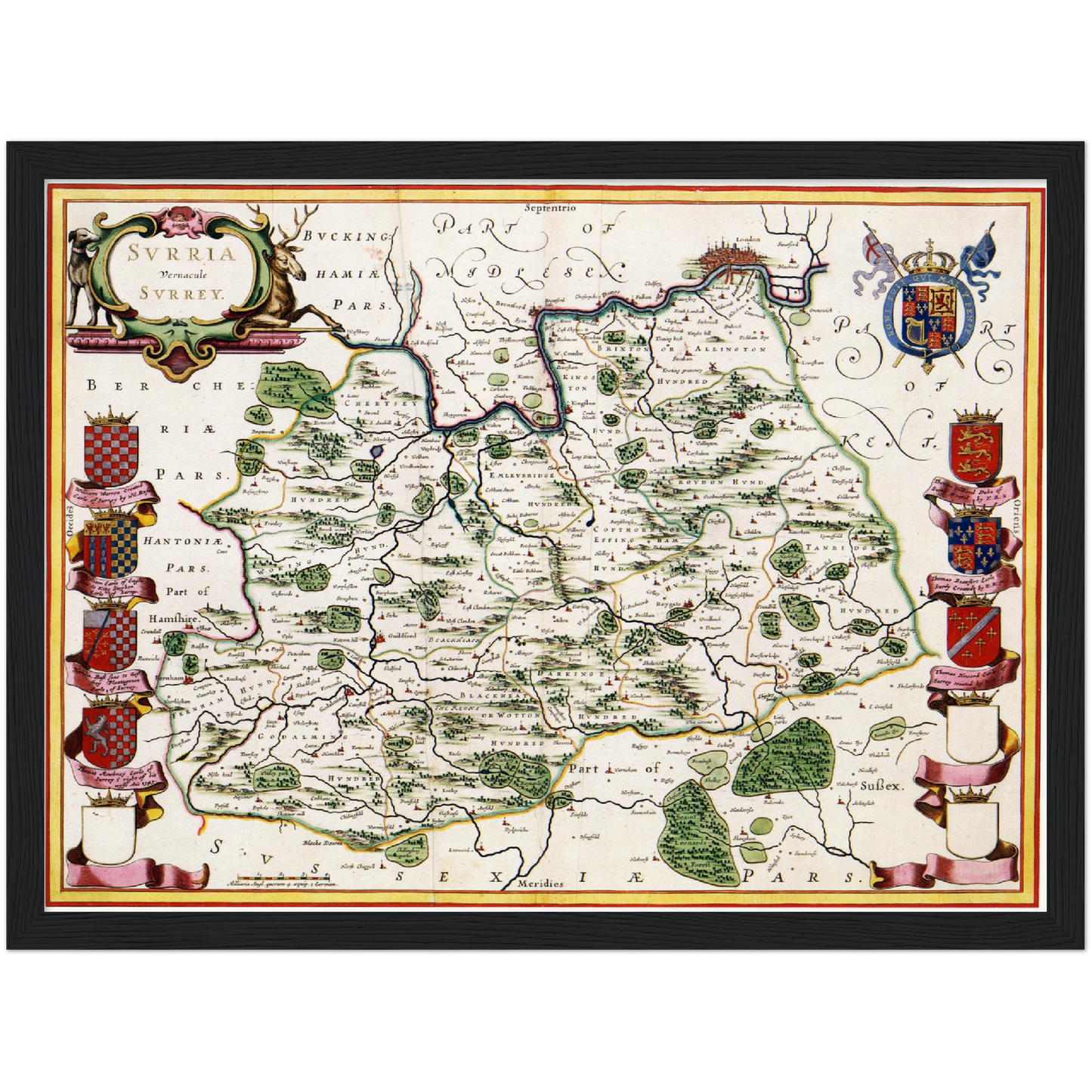 Historische Landkarte Surrey um 1646