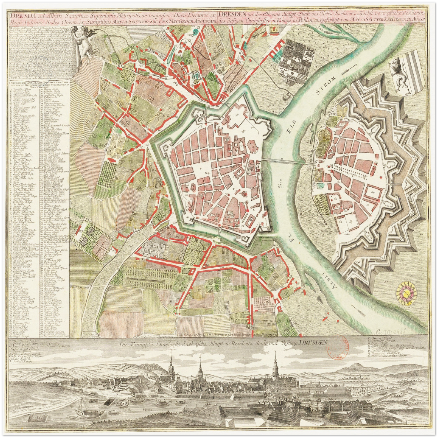 Historischer Stadtplan Dresden um 1750