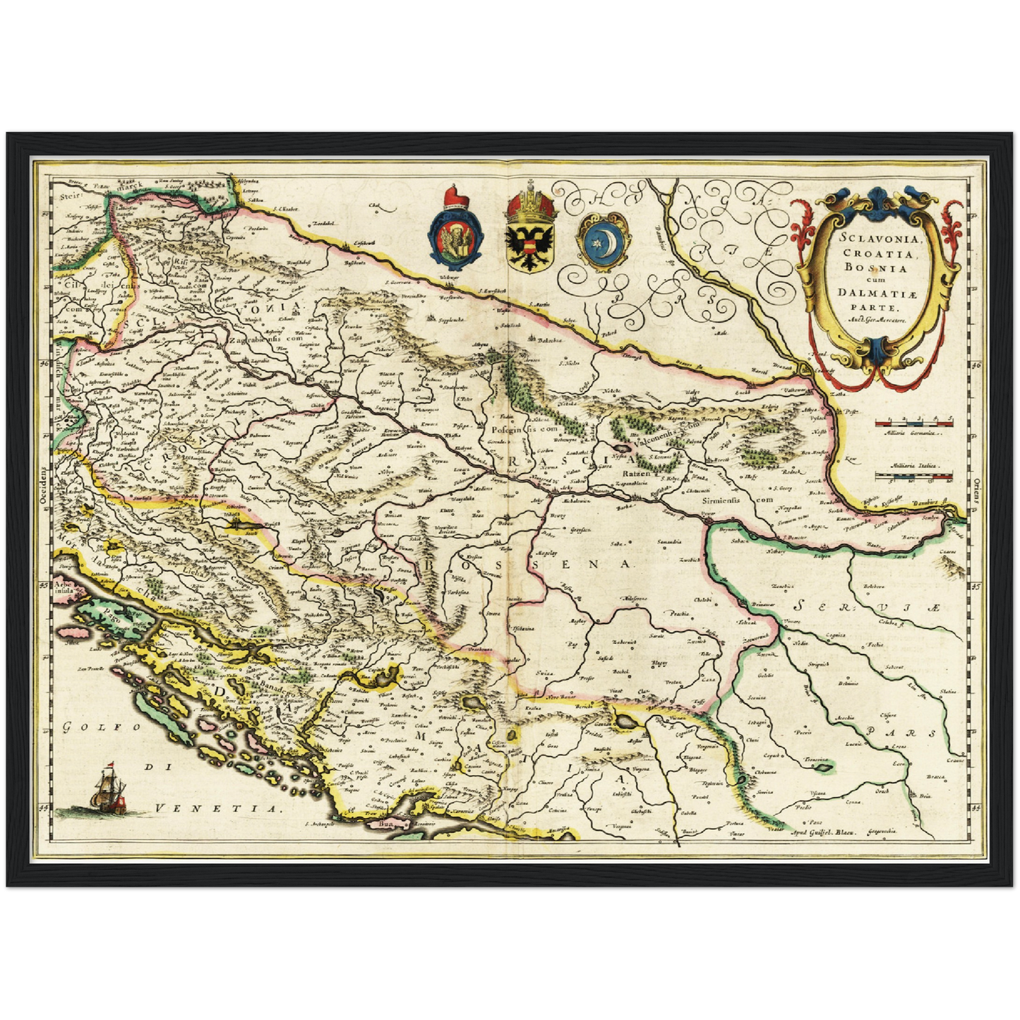 Historische Landkarte Bosnien um 1647