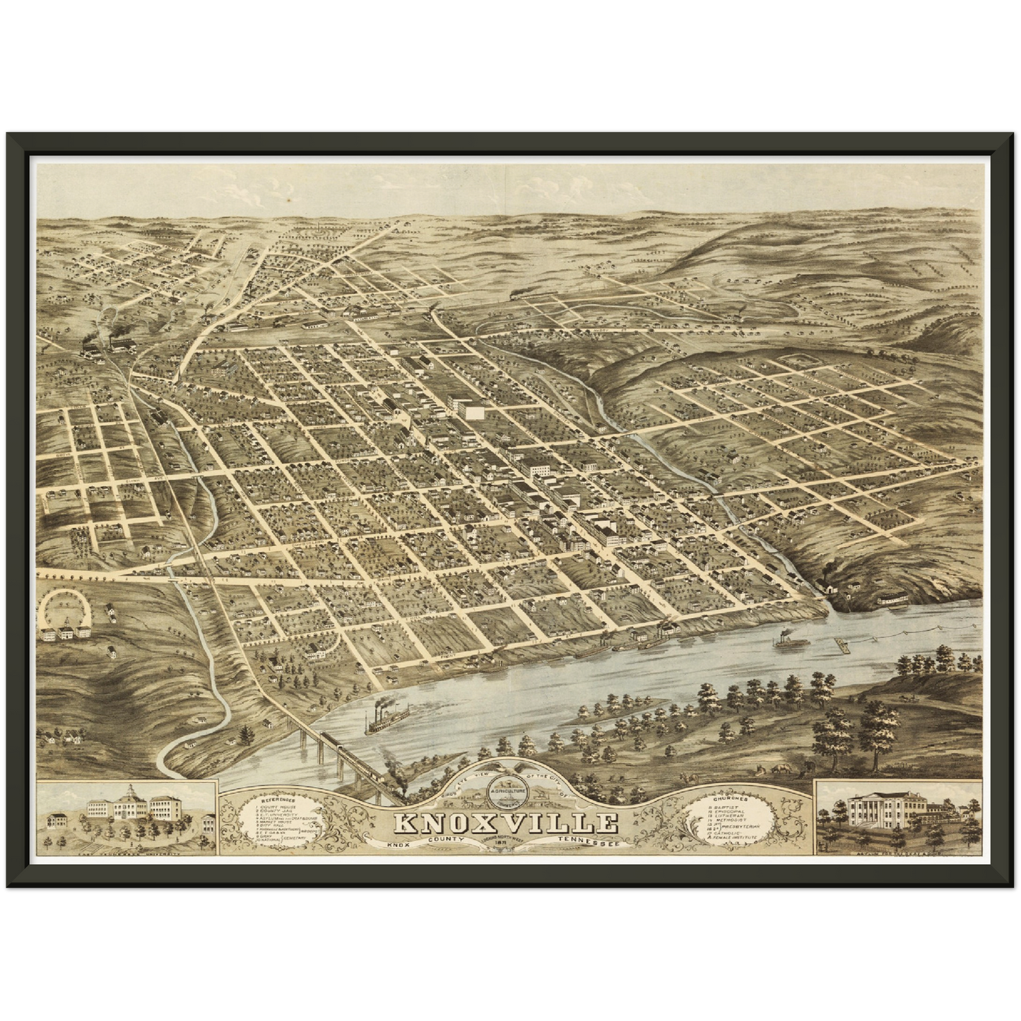 Historische Stadtansicht Knoxville um 1871