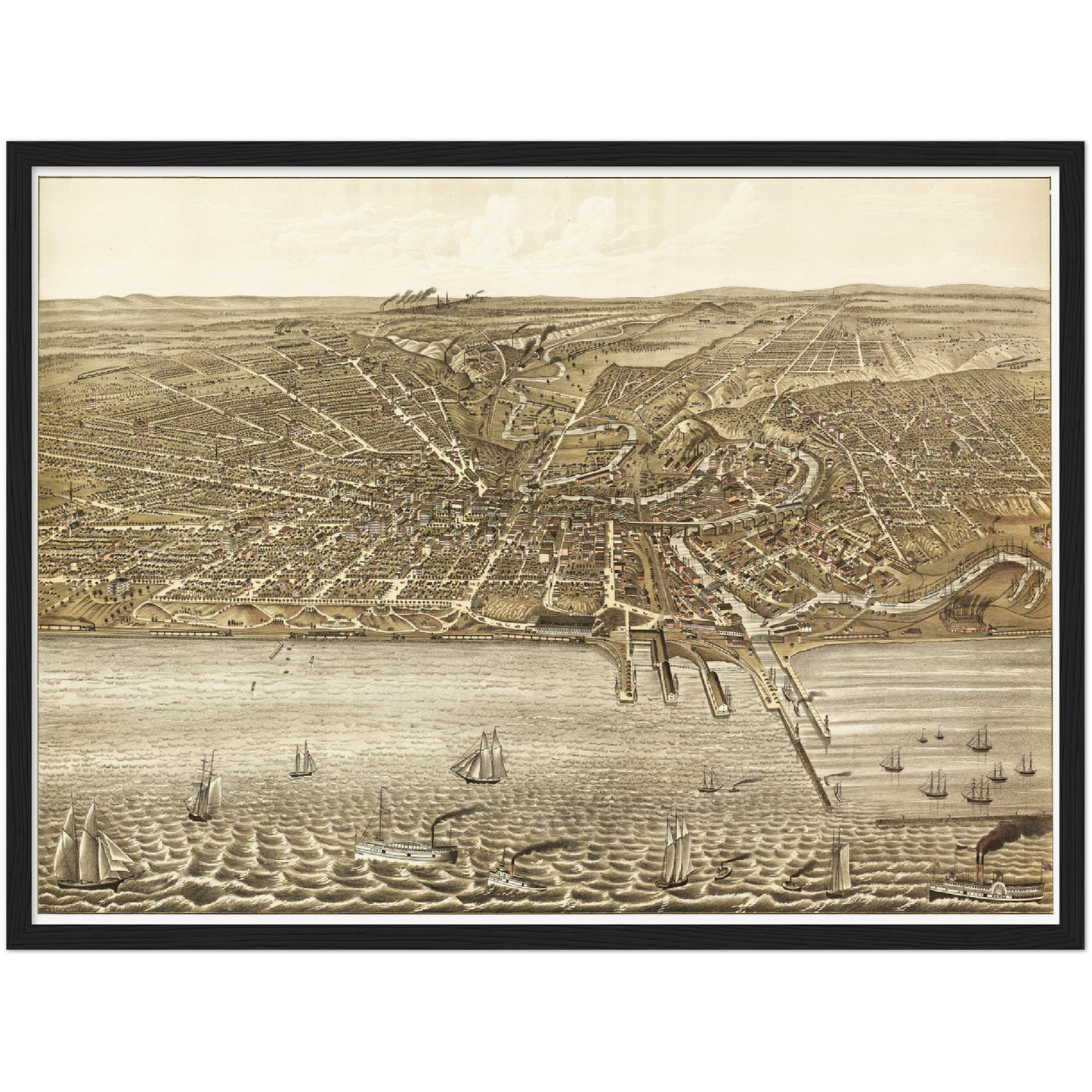 Historische Stadtansicht Cleveland um 1877