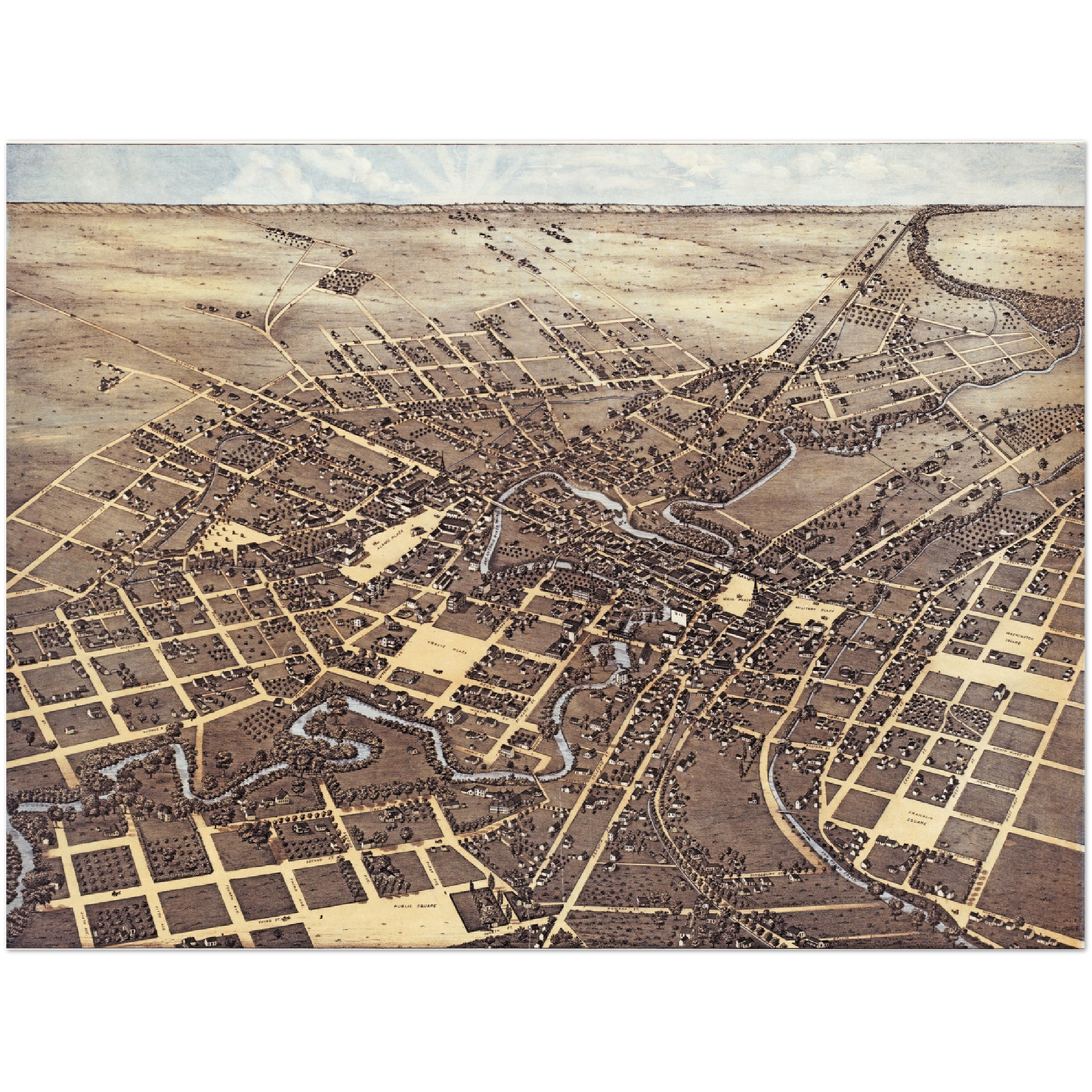 Historische Stadtansicht San Antonio um 1873