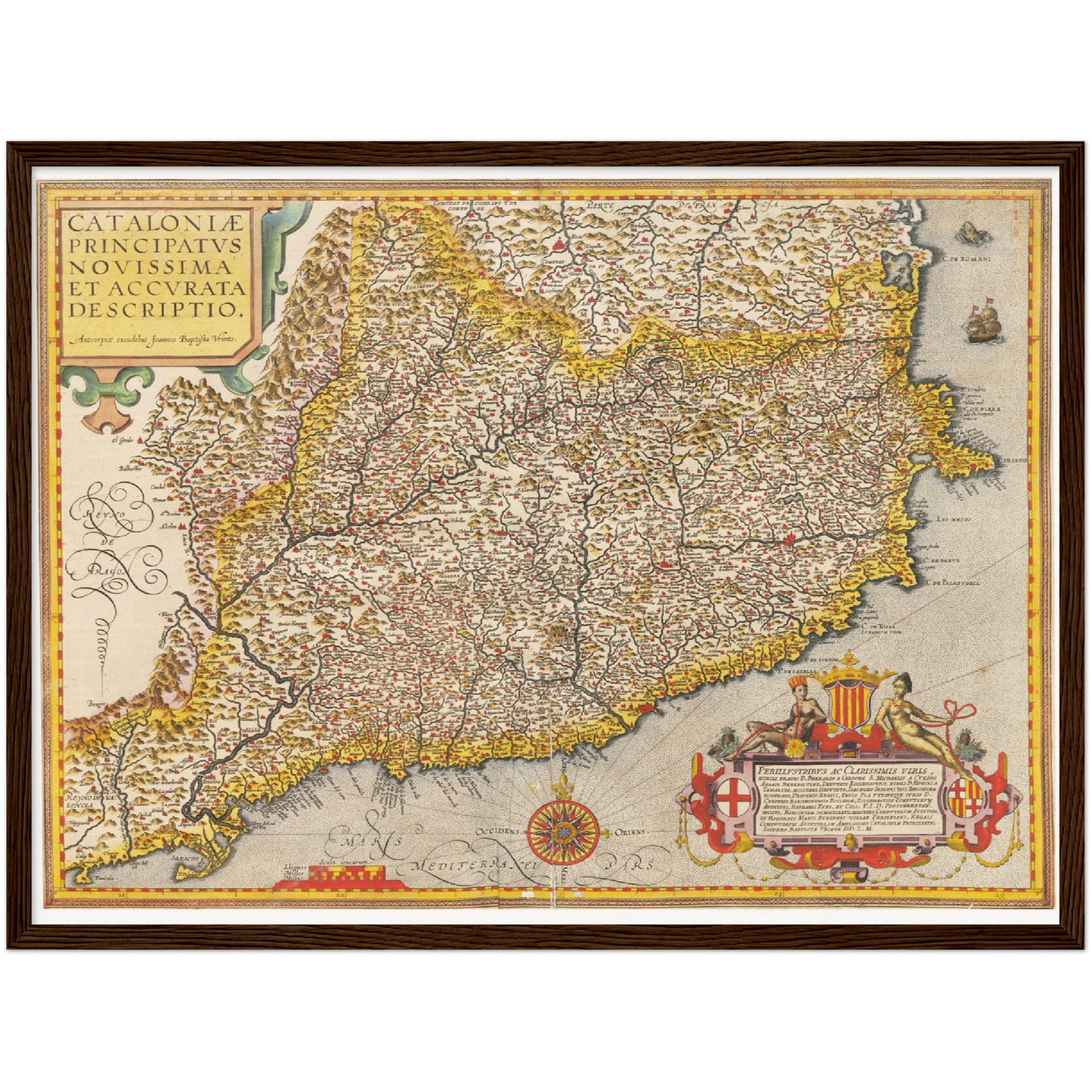 Historische Landkarte Katalonien um 1609