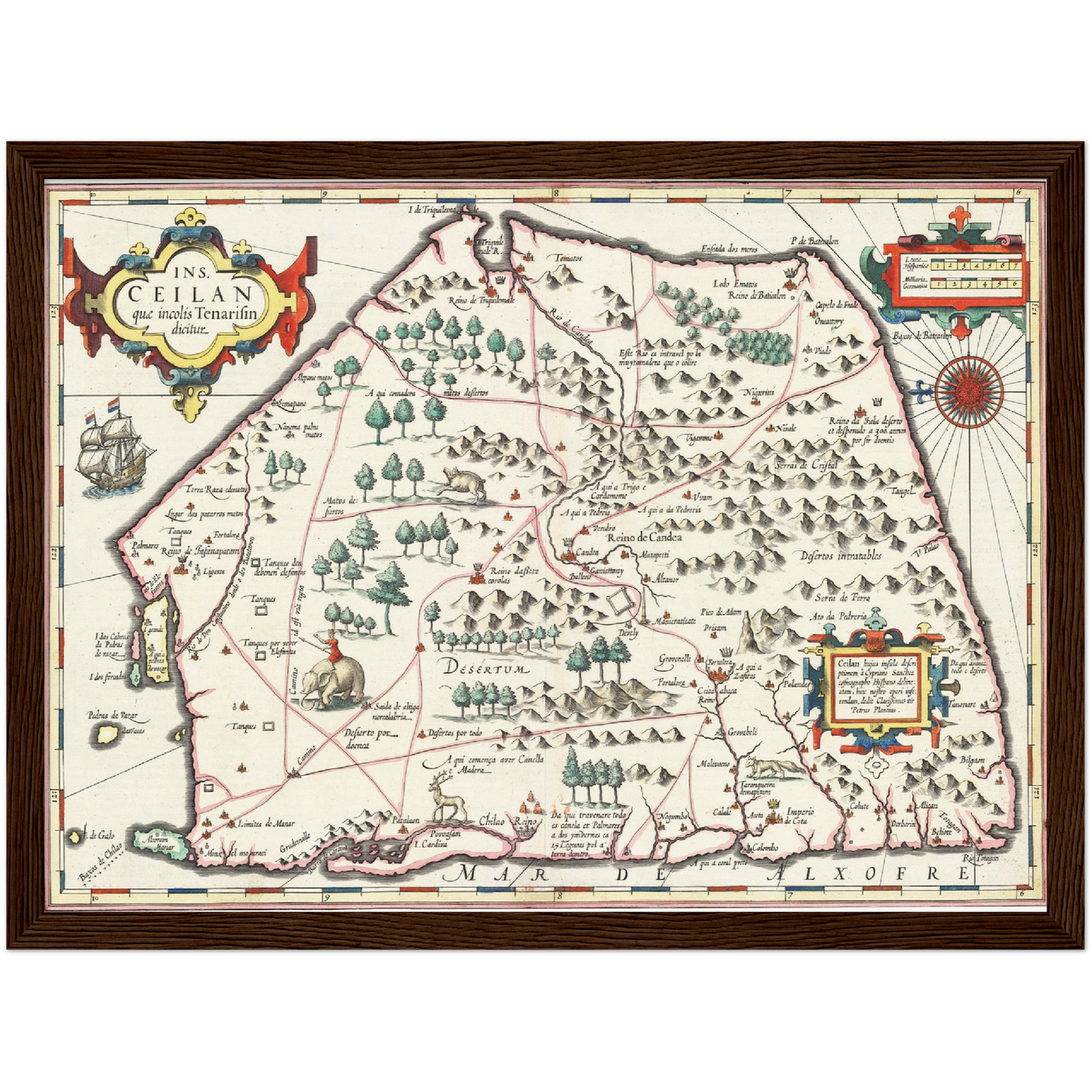 Historische Landkarte Sri Lanka um 1606