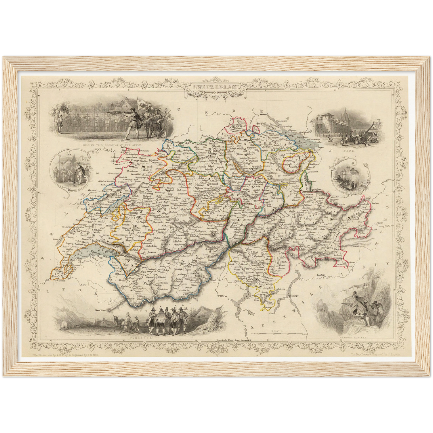 Historische Landkarte Schweiz um 1850