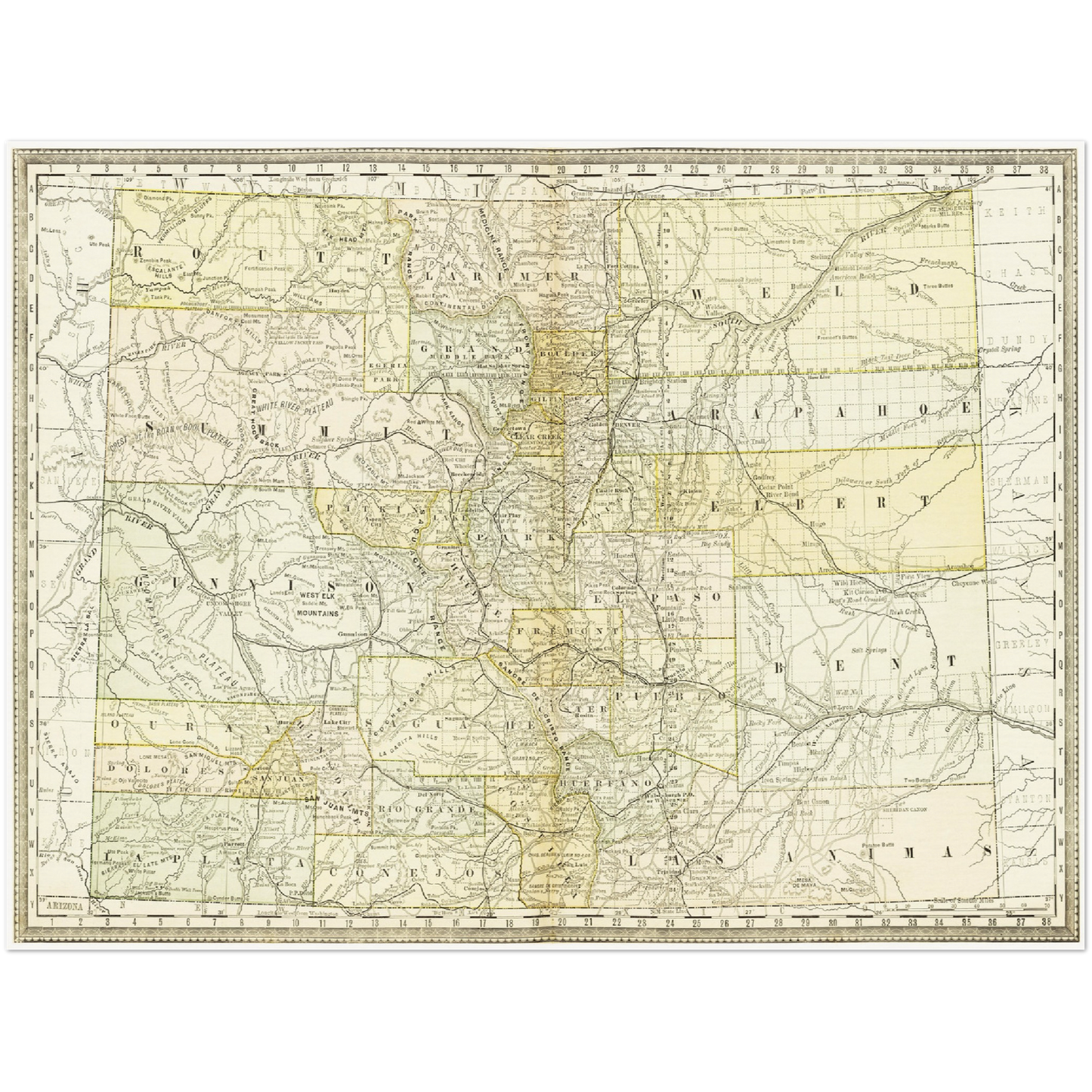 Historische Landkarte Colorado um 1882