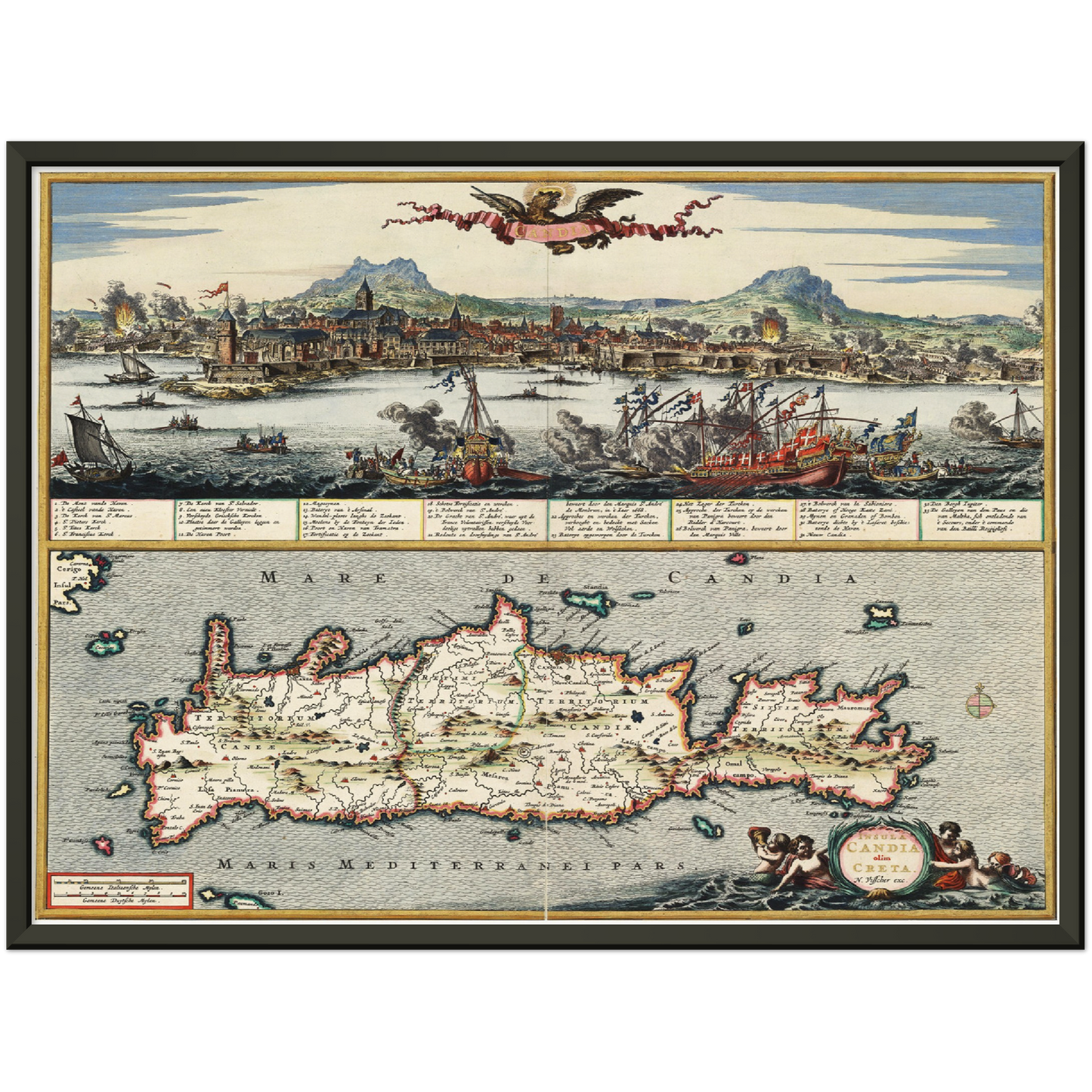 Historische Landkarte Kreta um 1668
