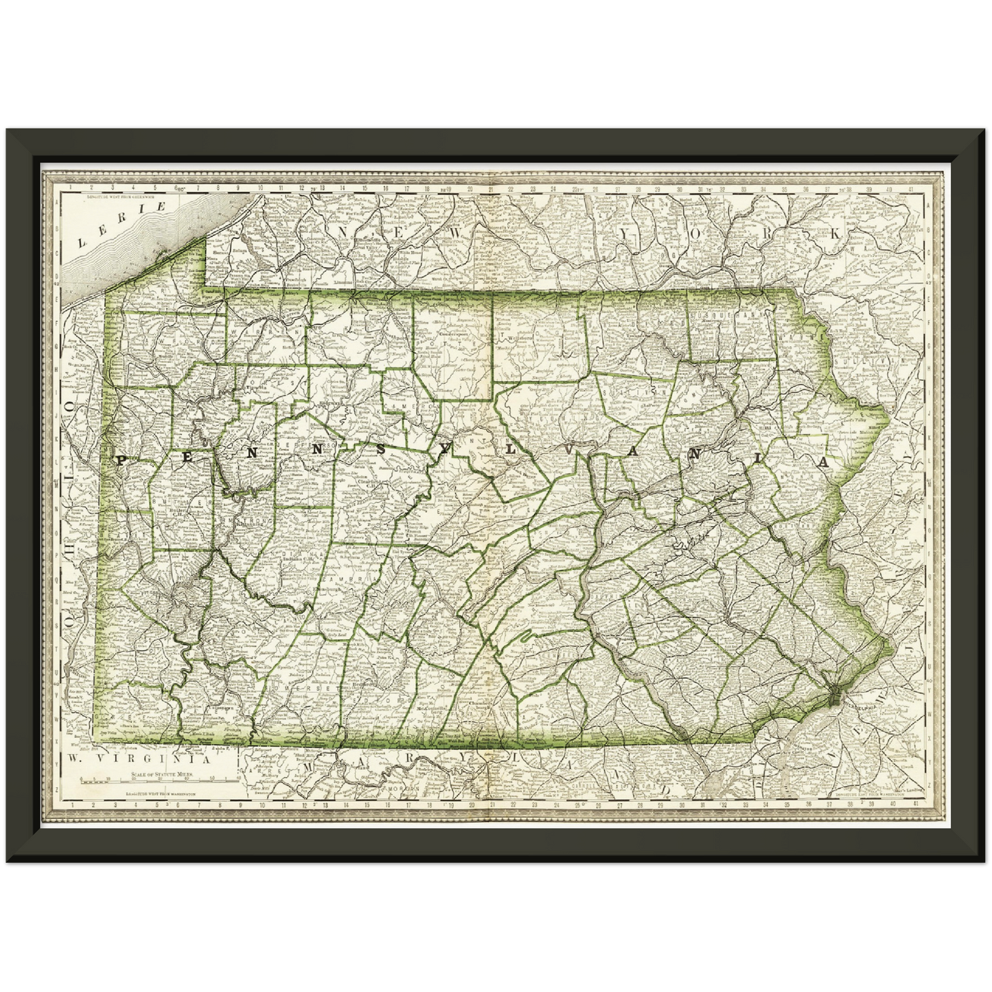 Historische Landkarte Pennsylvania um 1882