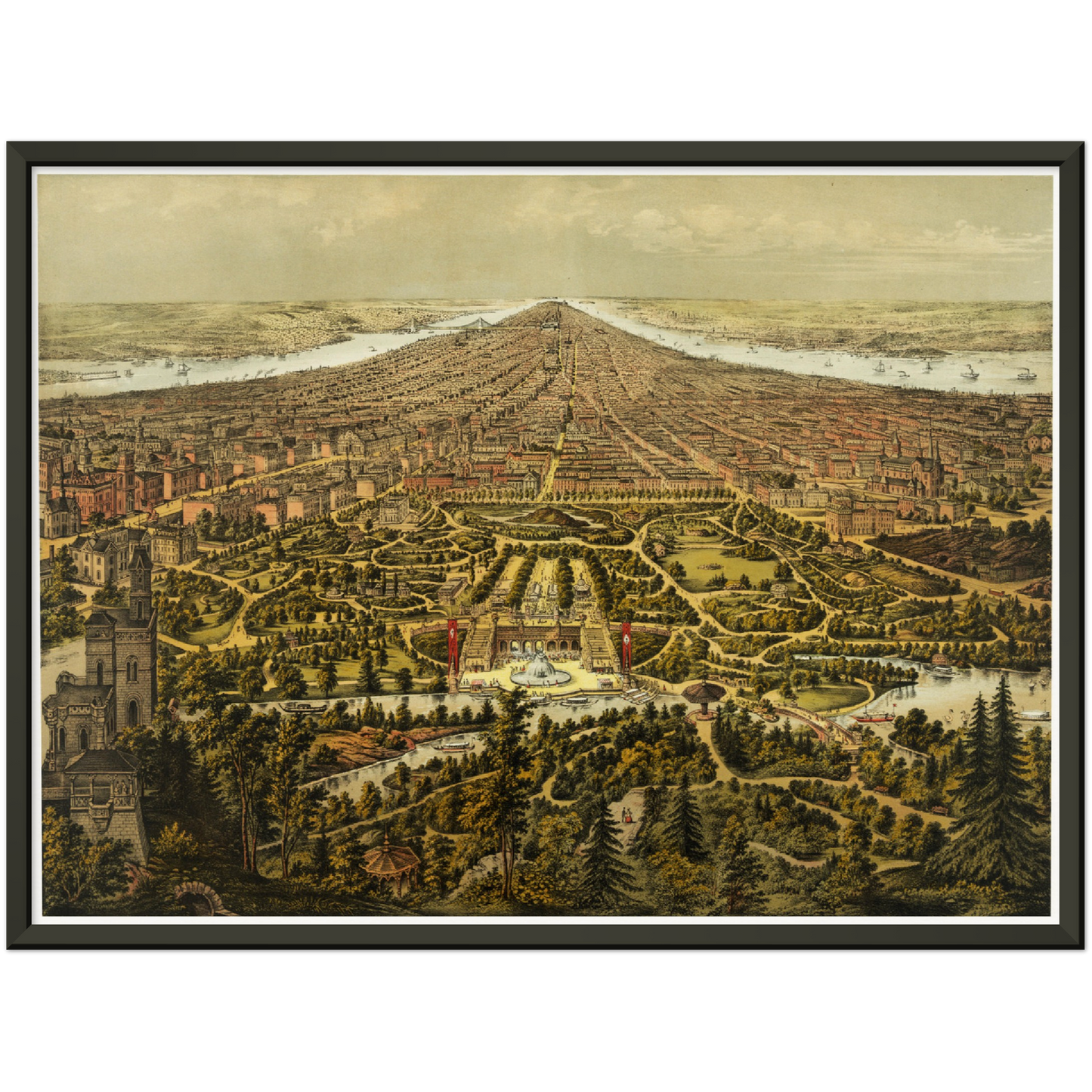 Historische Stadtansicht New York City von Norden um 1873