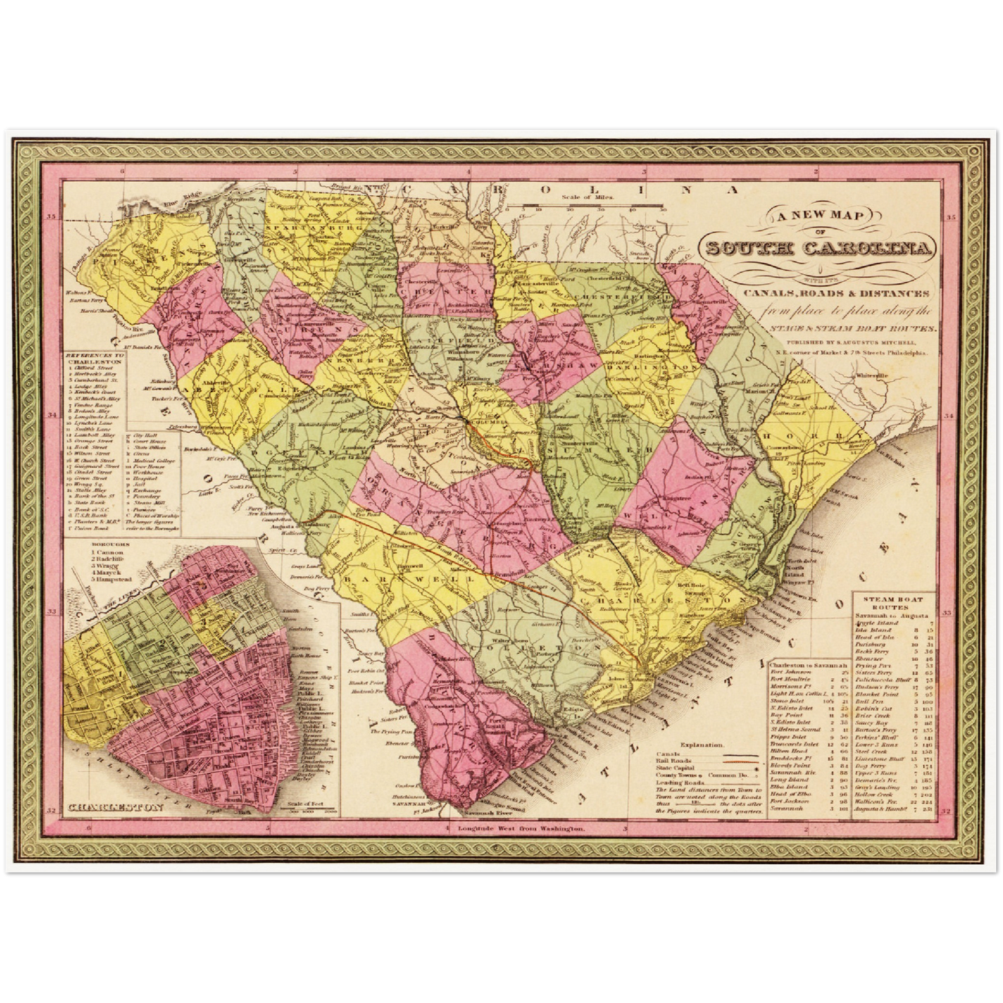 Historische Landkarte South Carolina um 1849