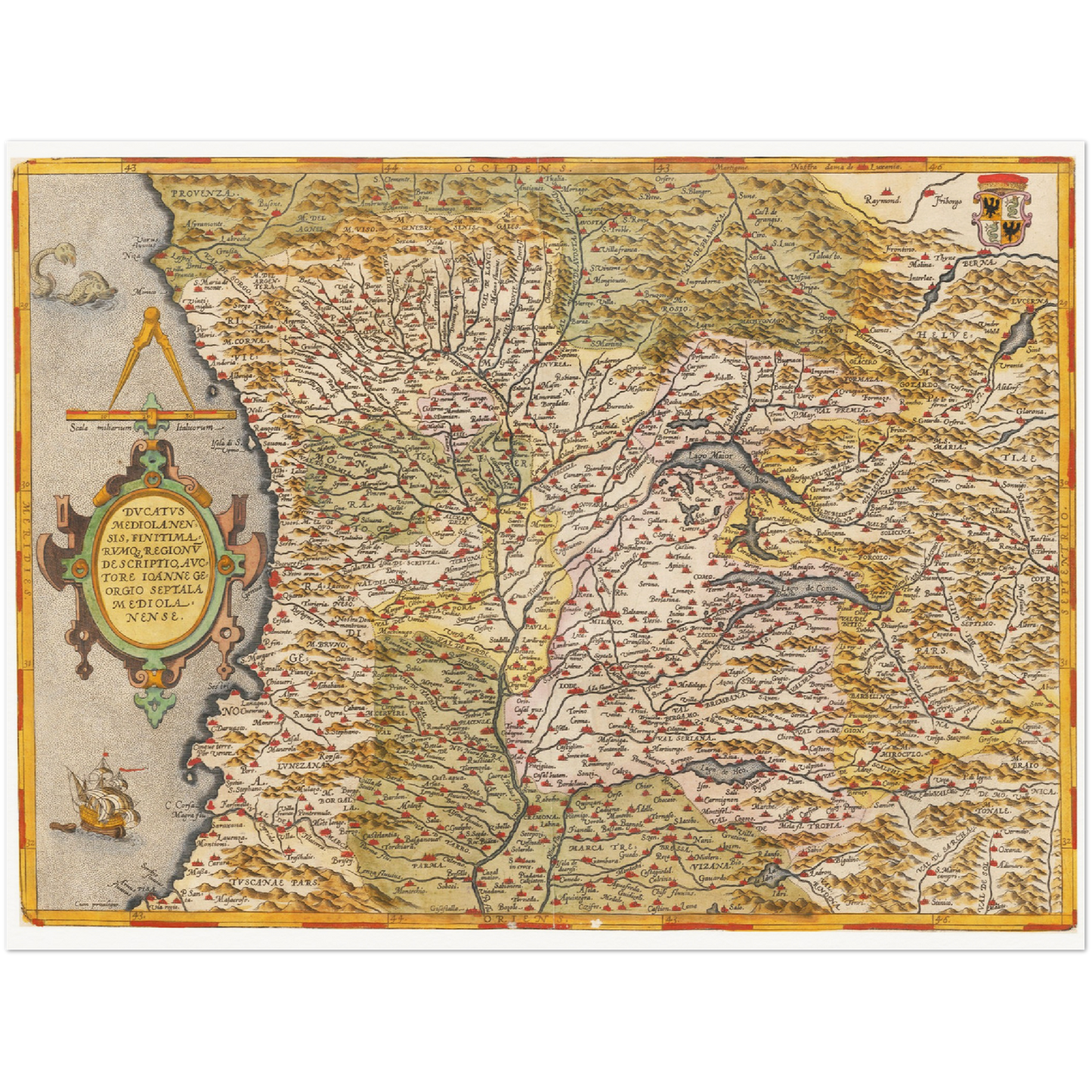 Historische Landkarte Lombardei um 1609