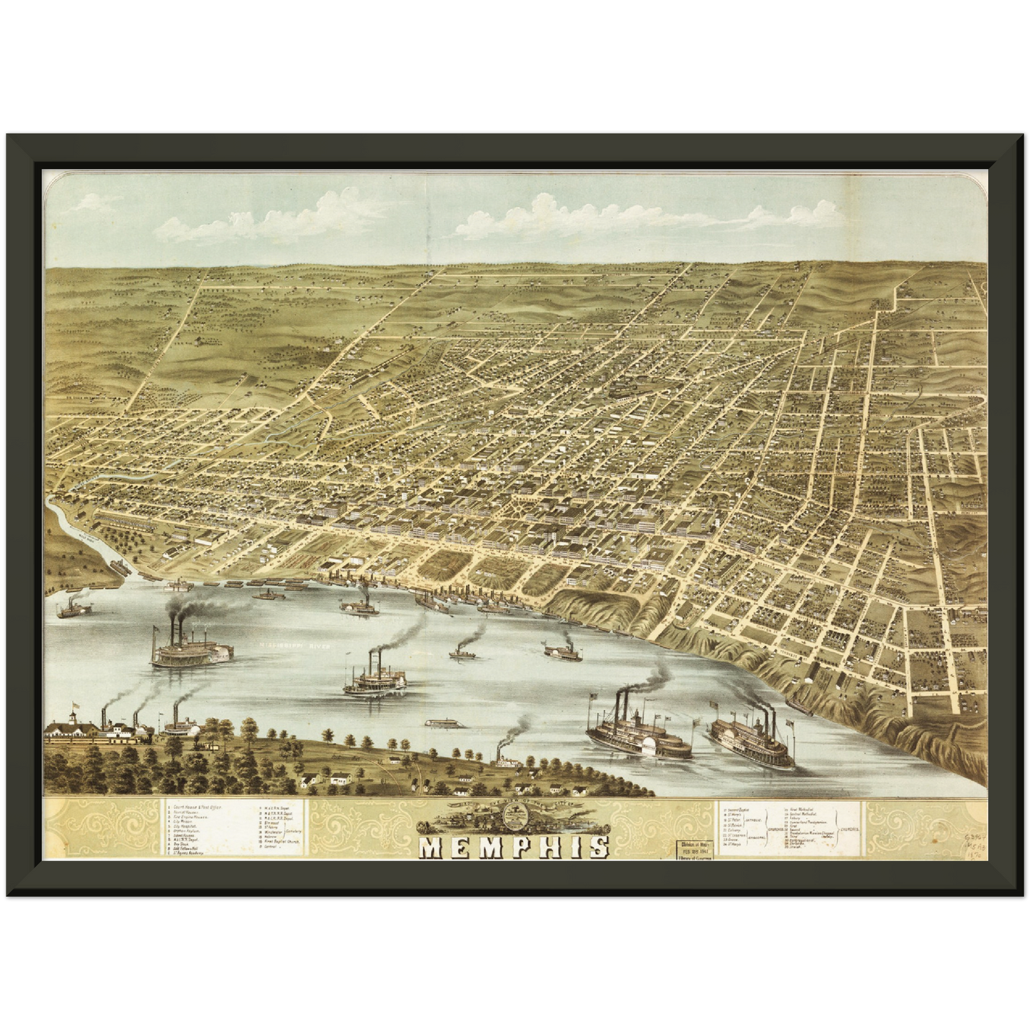 Historische Stadtansicht Memphis um 1870