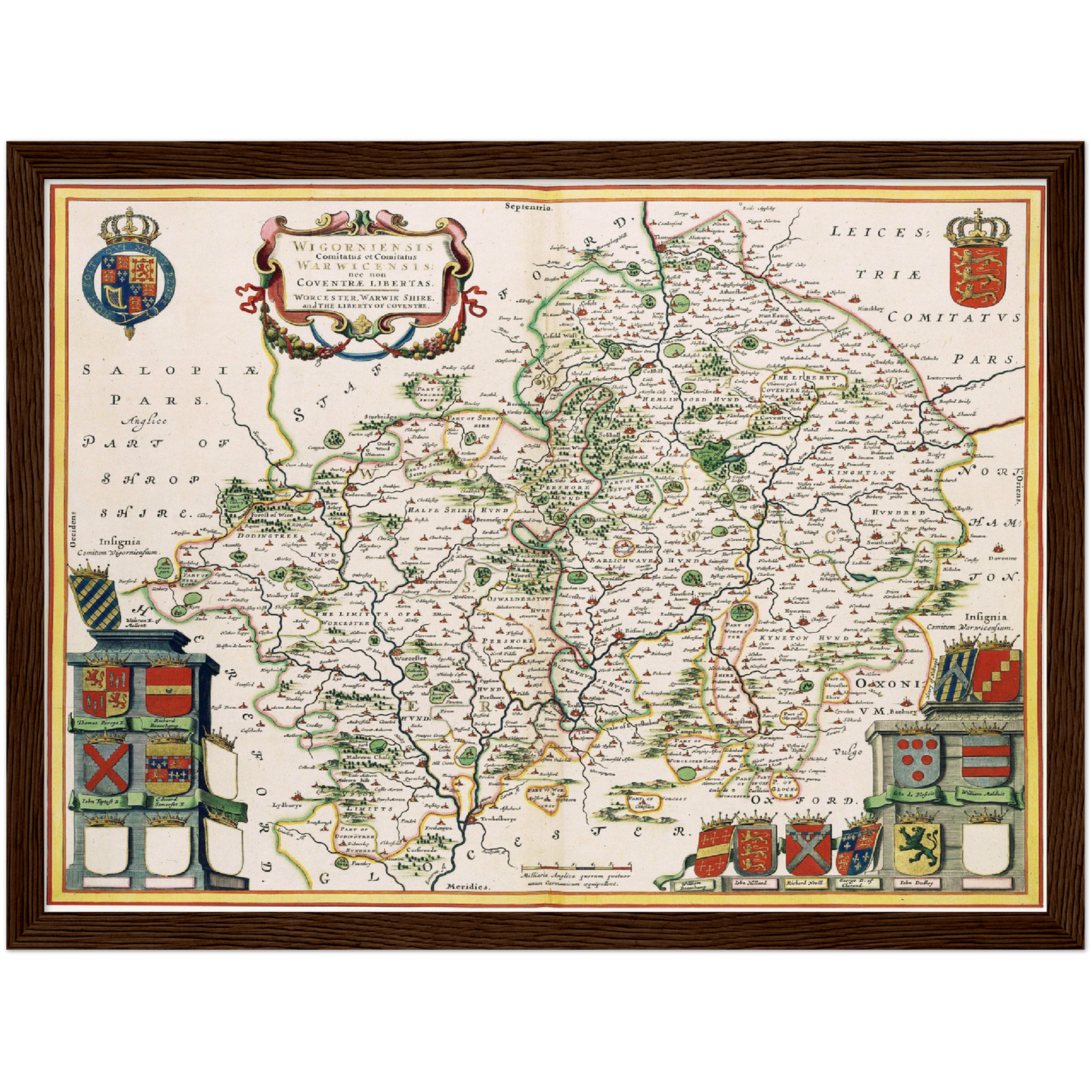 Historische Landkarte Worcestershire um 1646