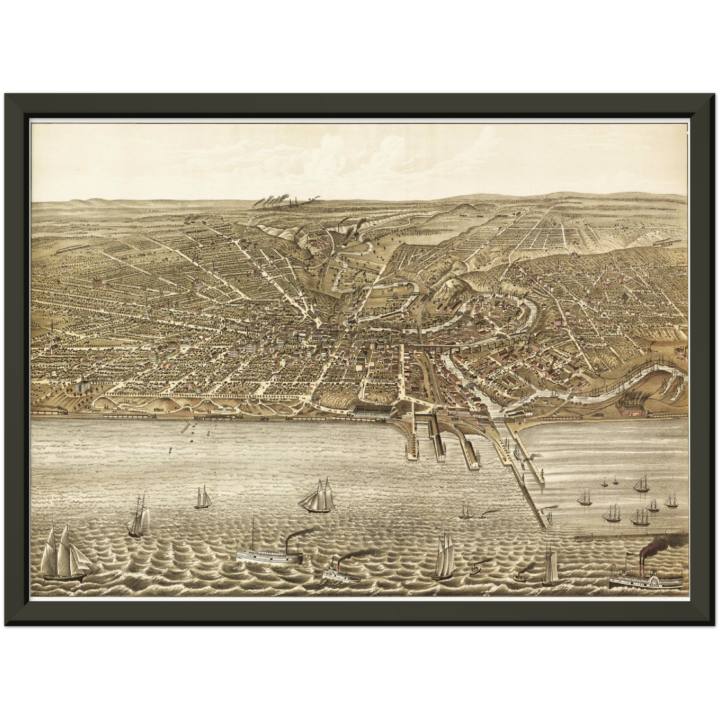 Historische Stadtansicht Cleveland um 1877