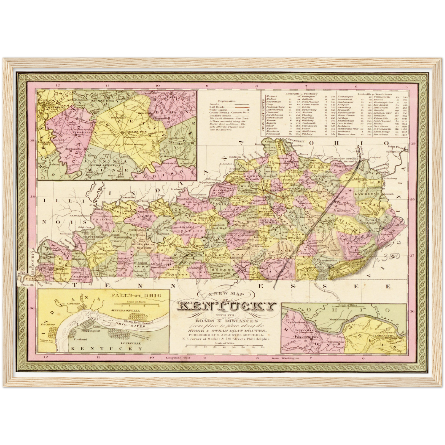 Historische Landkarte Kentucky um 1849