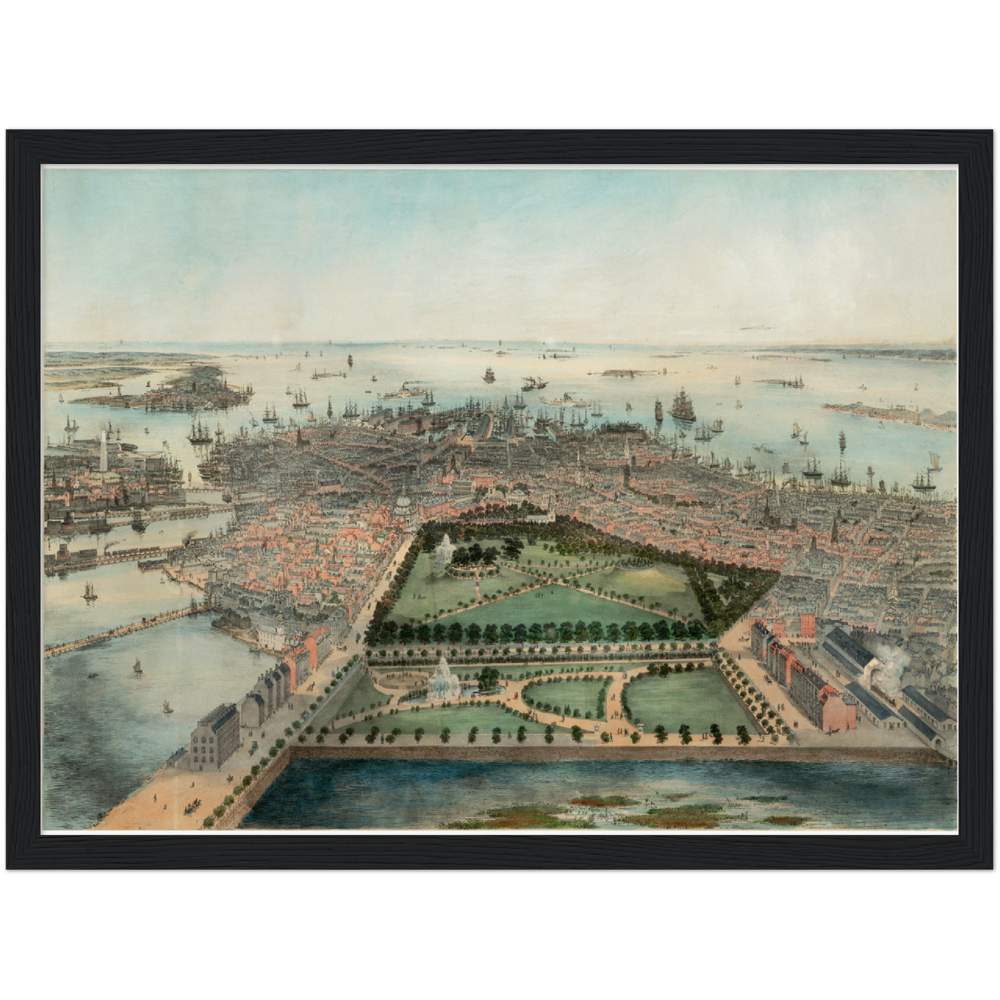 Historische Stadtansicht Boston um 1850