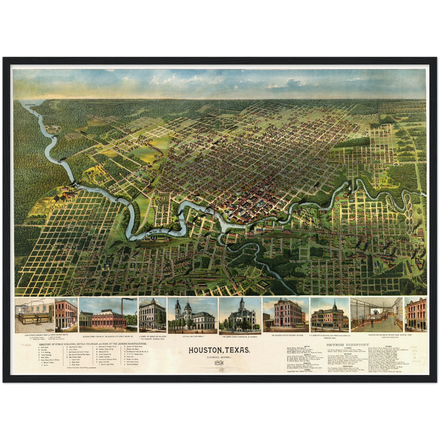 Historische Stadtansicht Houston um 1891