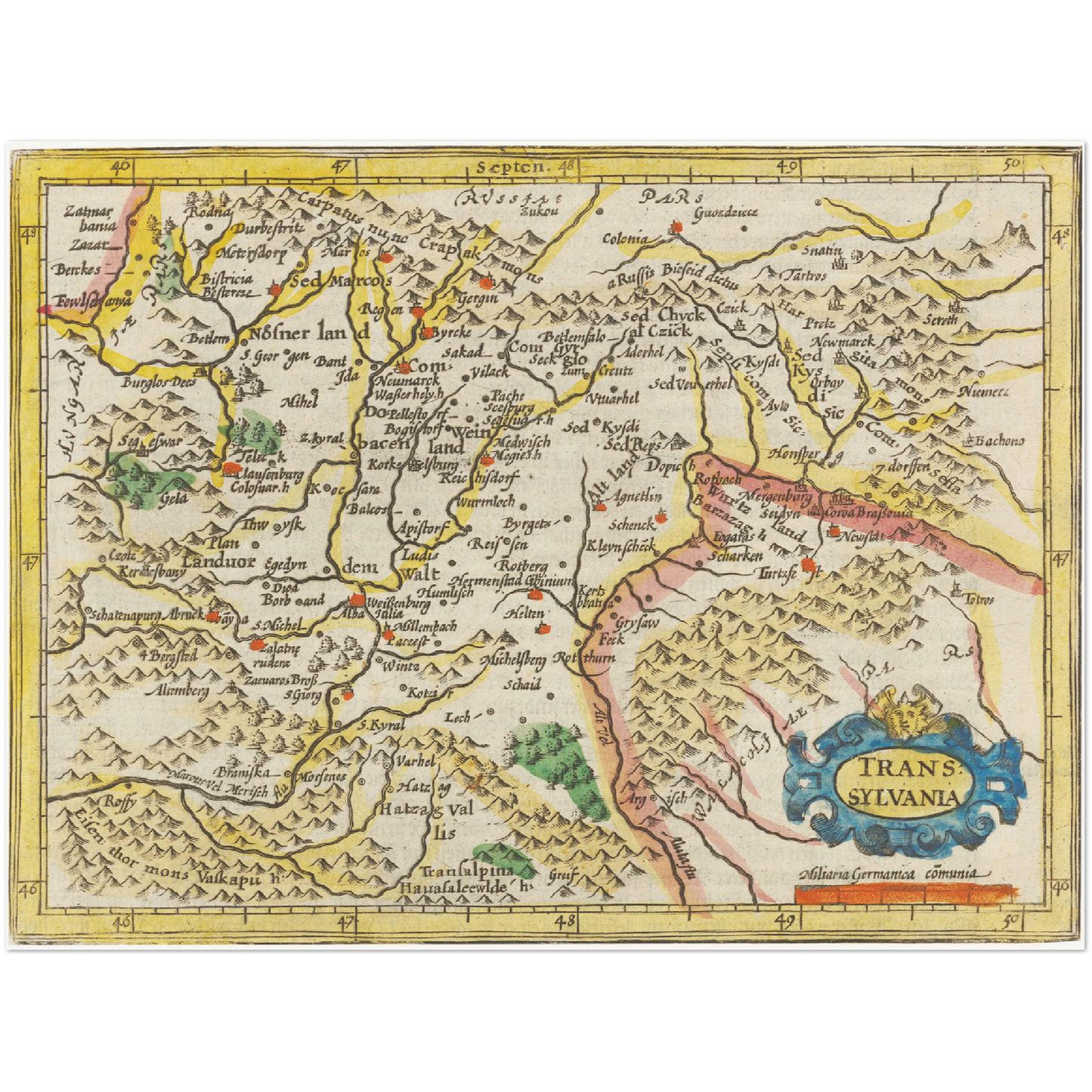 Historische Landkarte Transilvanien um 1609